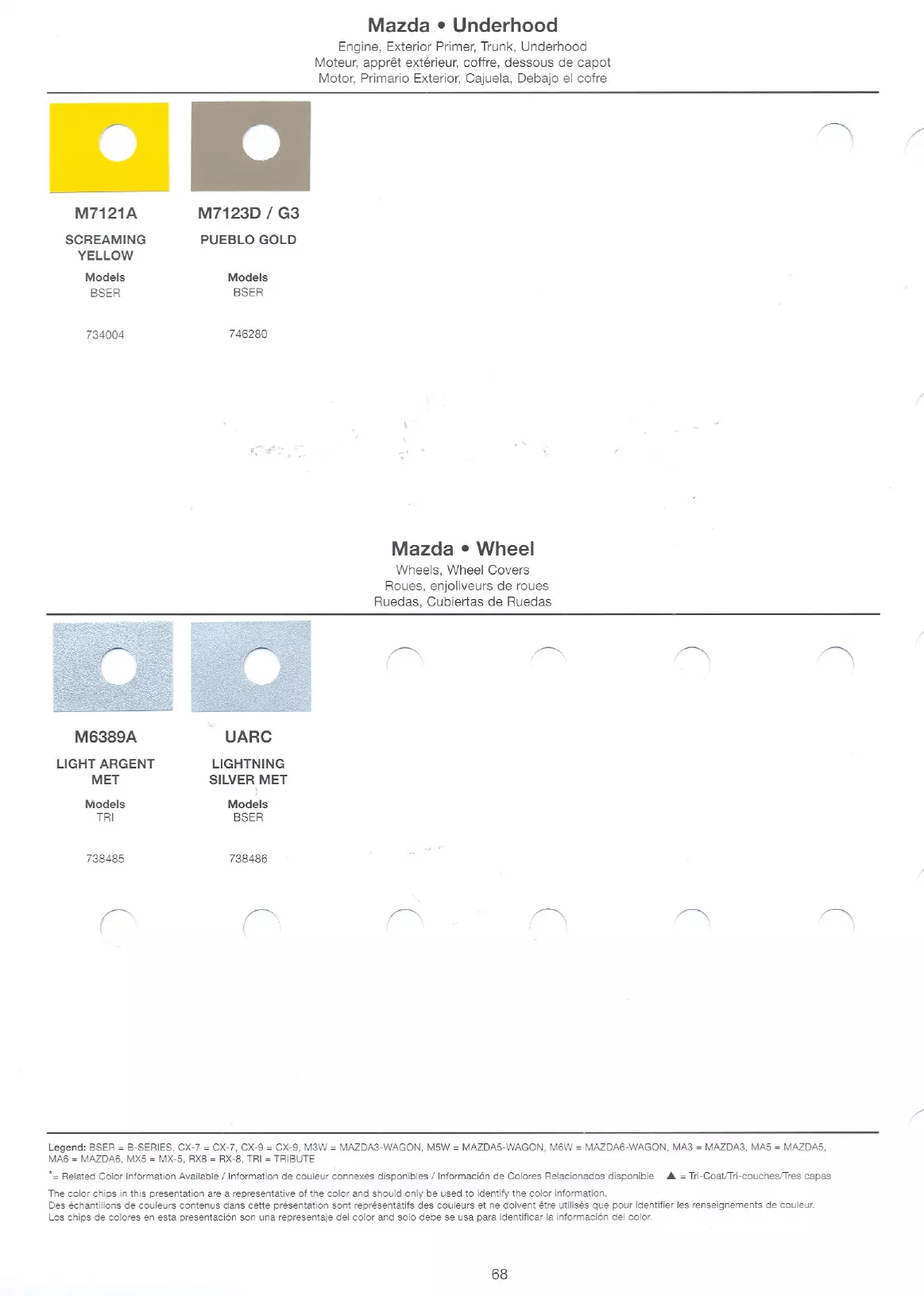 oem paint codes, color names, and paint swatches for 2007 Mazda automobiles.