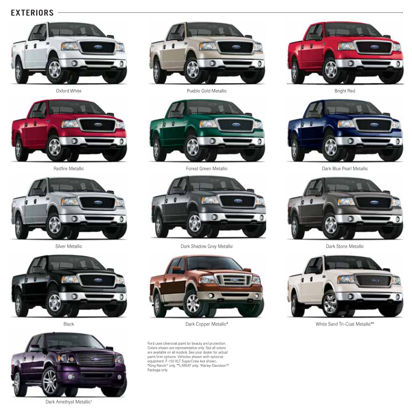 Color swatches, and color names used on Ford F-150 Vehicles