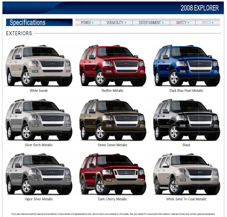 2008 Ford Explorer Paint Chart