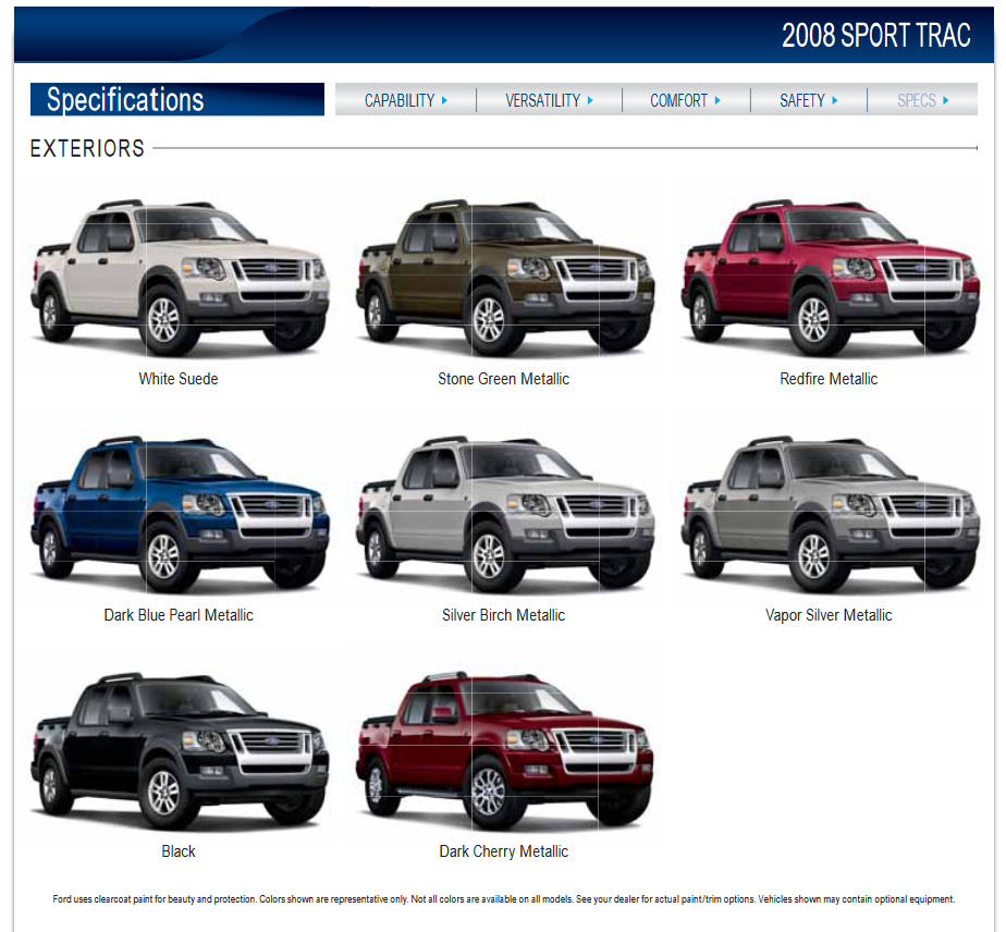 2008 Ford Explorer Sport Trac Paint Chart