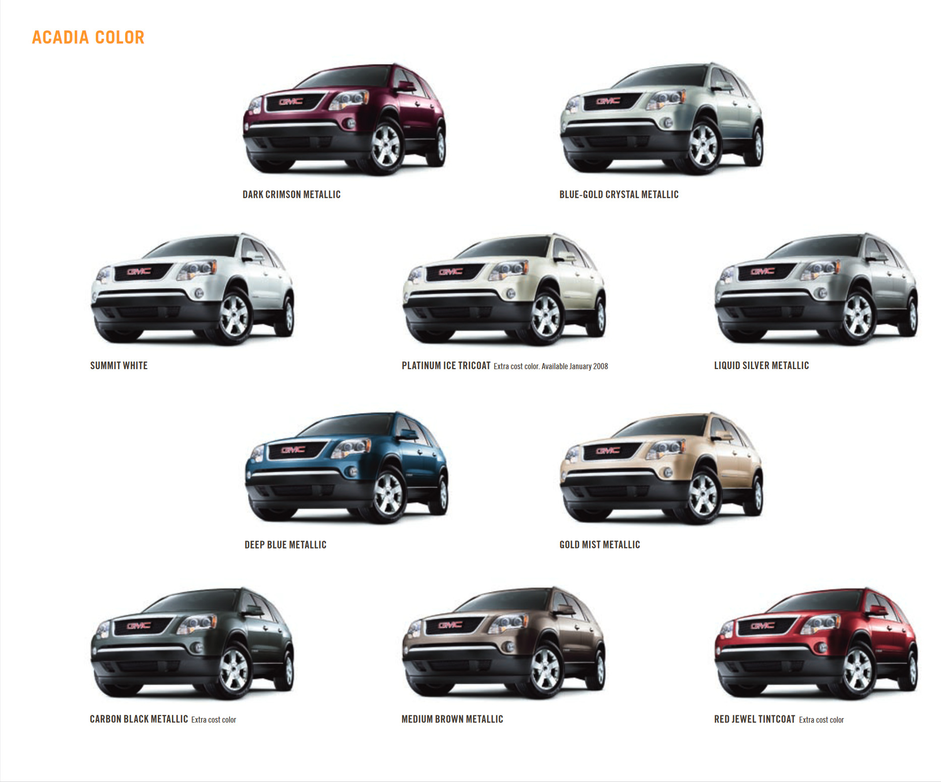 2008 GMC Acadia Paint Chart Paint Colors and paint codes for GMC