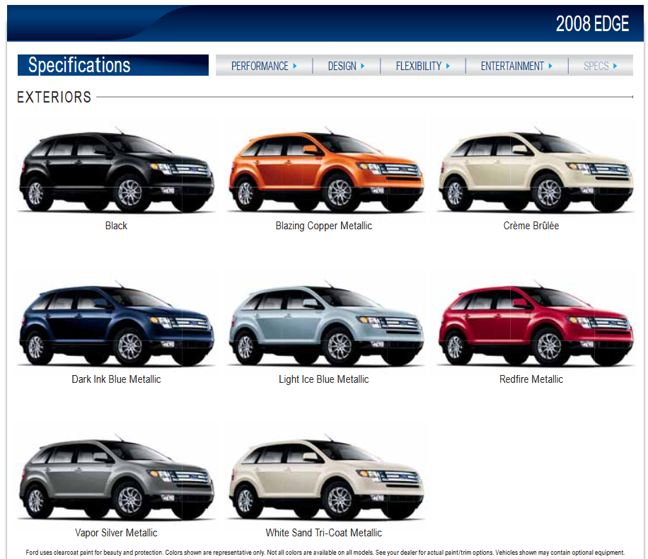 2008 Ford Edge Paint Colors color options the Ford Edge came in