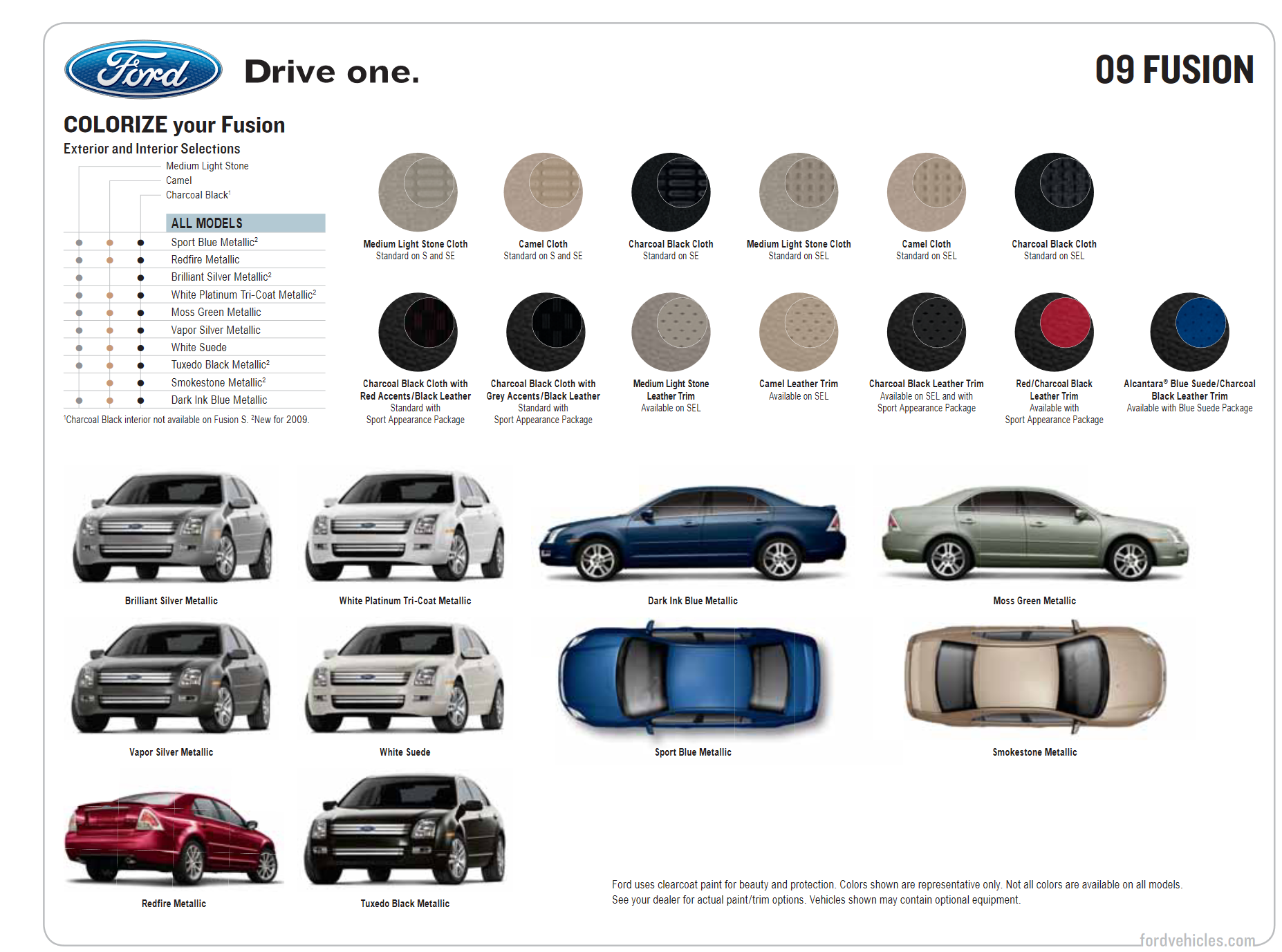 2009 Ford Fusion Paint Chart a photo showing the different color options the Ford Fusion came in.