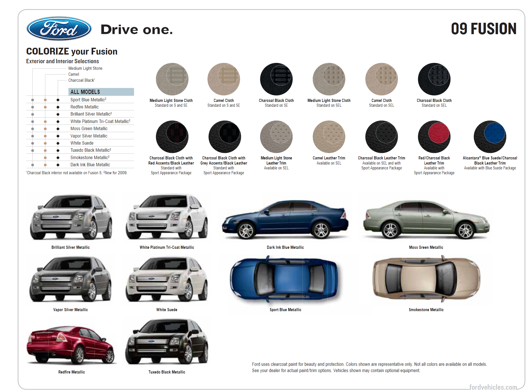 a photo showing the different color options the Ford Fusion came in.