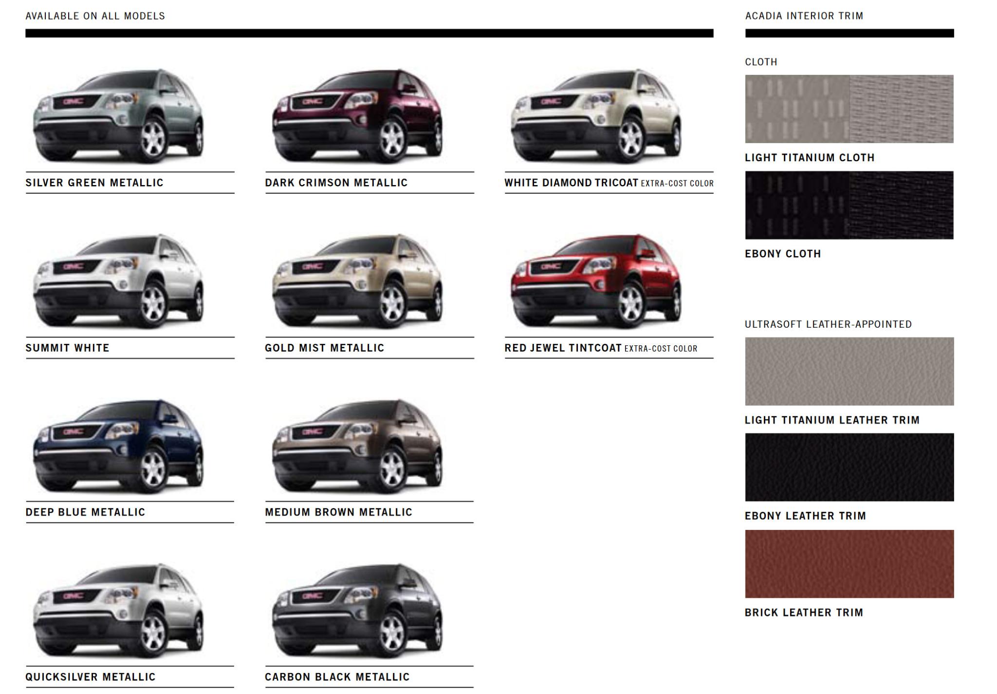 2009 GMC Acadia Paint Chart Paint Colors and paint codes for GMC