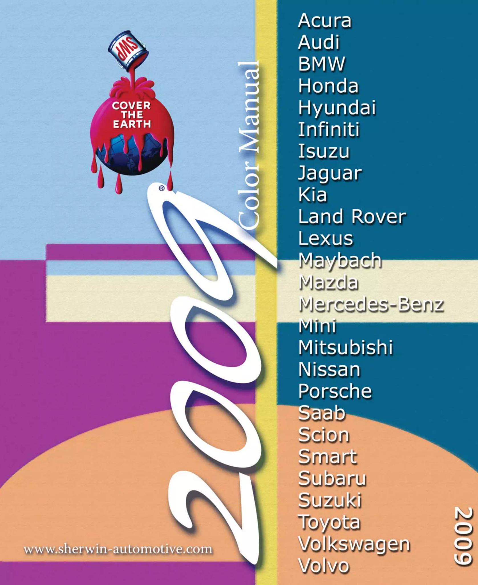 2009 Import Cover Paint color examples, their ordering codes, the oem color code, and vehicles the color was used on