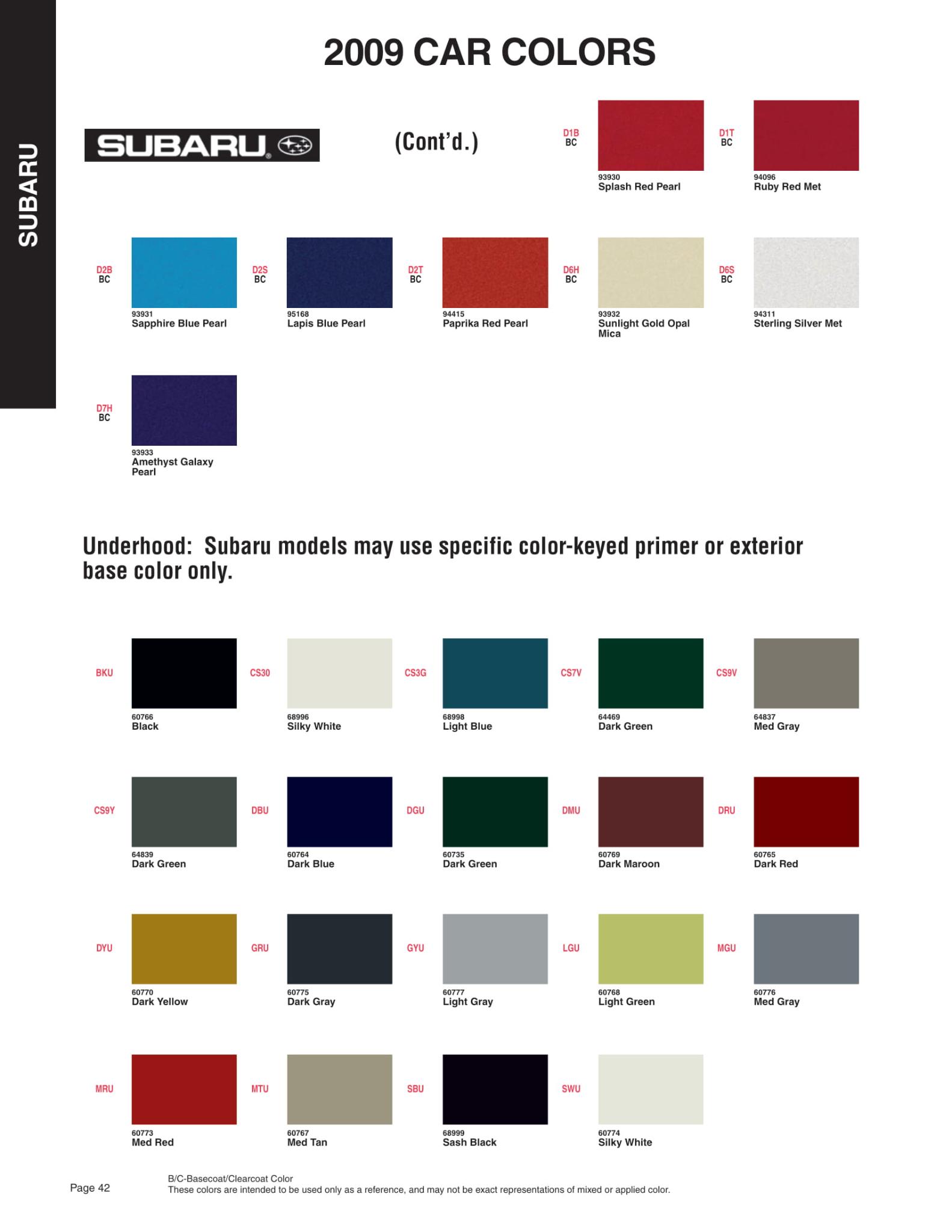 2009 Subaru Paint Codes and Color Chart
