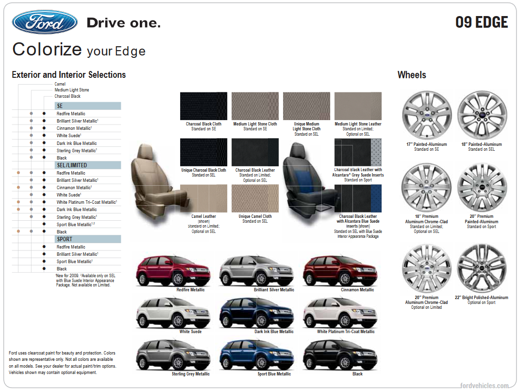 2009 Ford Edge Paint Colors color options the Ford Edge came in