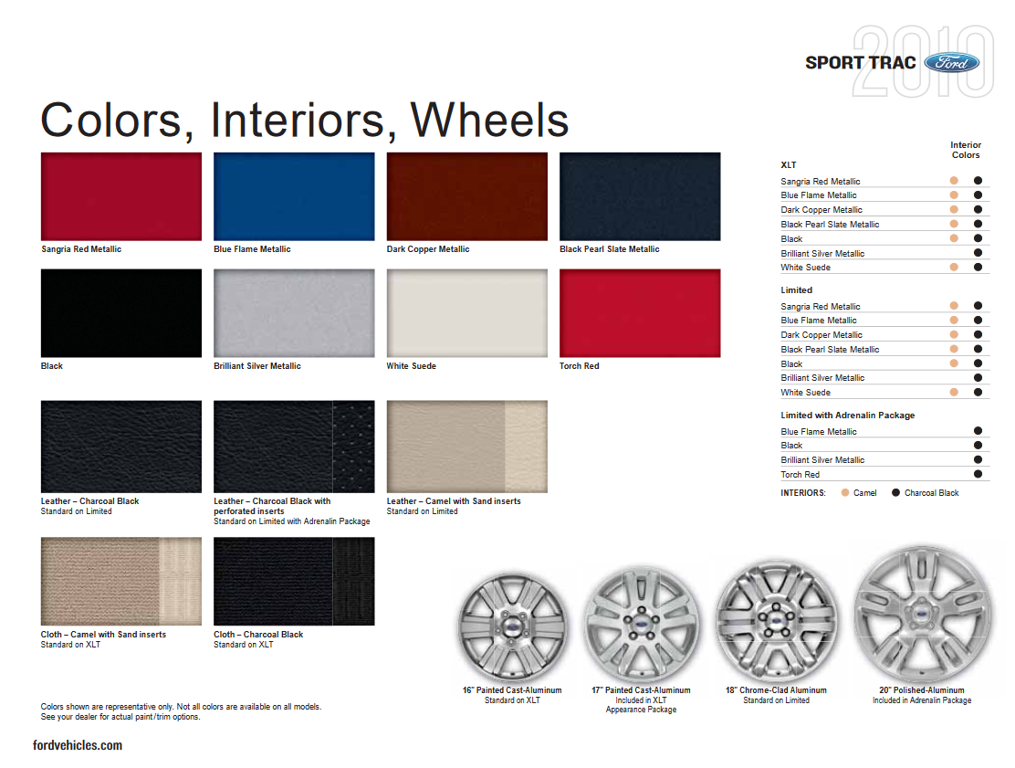 2010 Ford Explorer Sport Trac Paint Chart