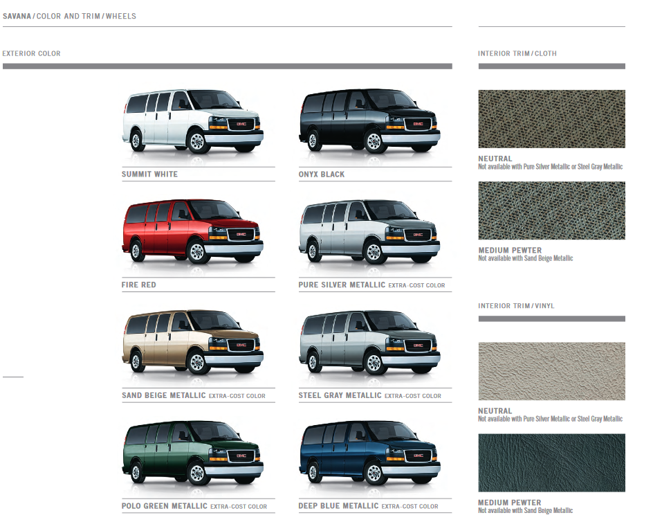 2010 GMC Savana Paint Chart Paint Code Colors for Savana