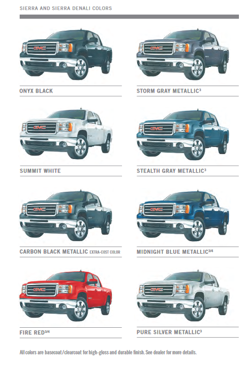 Paint Colors and paint codes for GMC