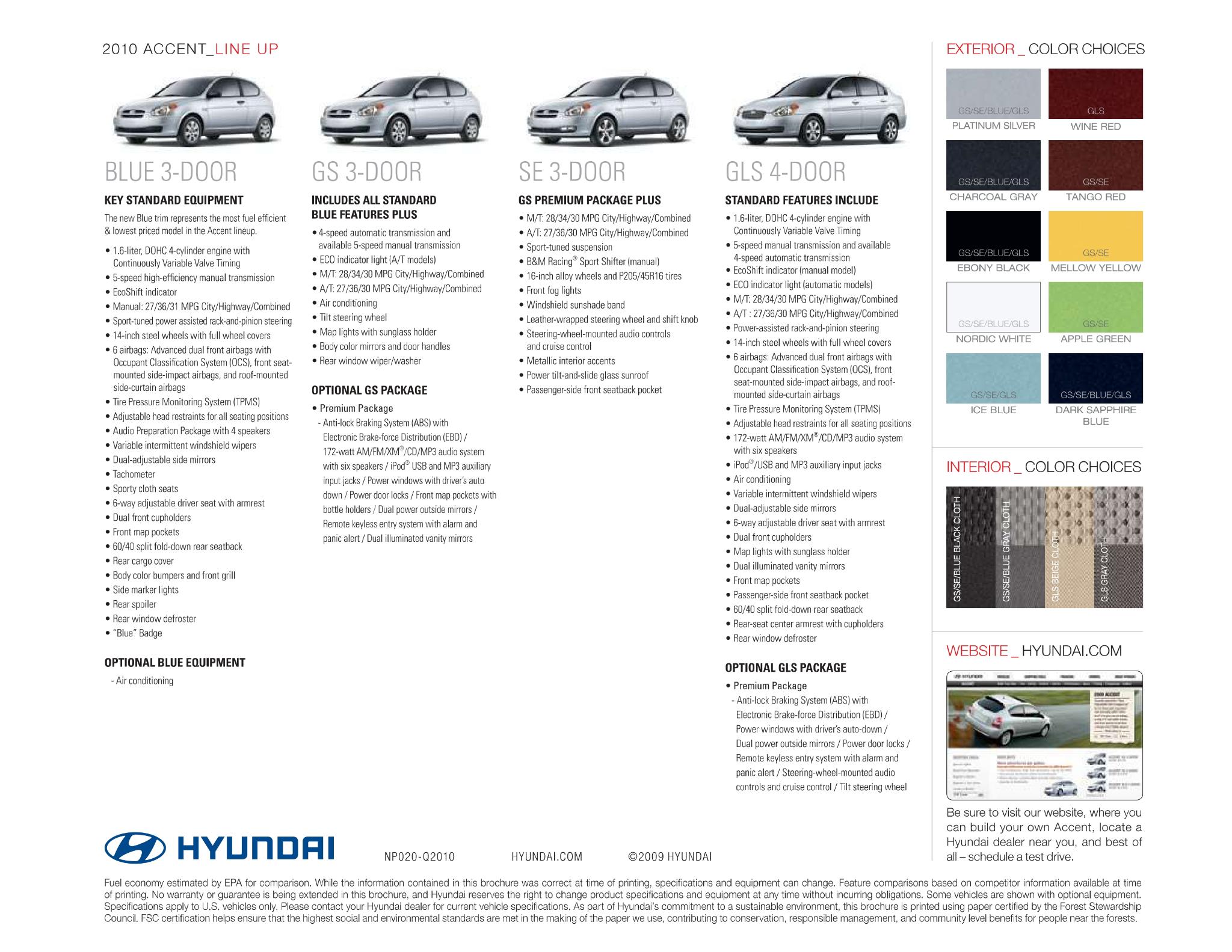 2010 Hyundai Accent Paint Codes and Color Chart
