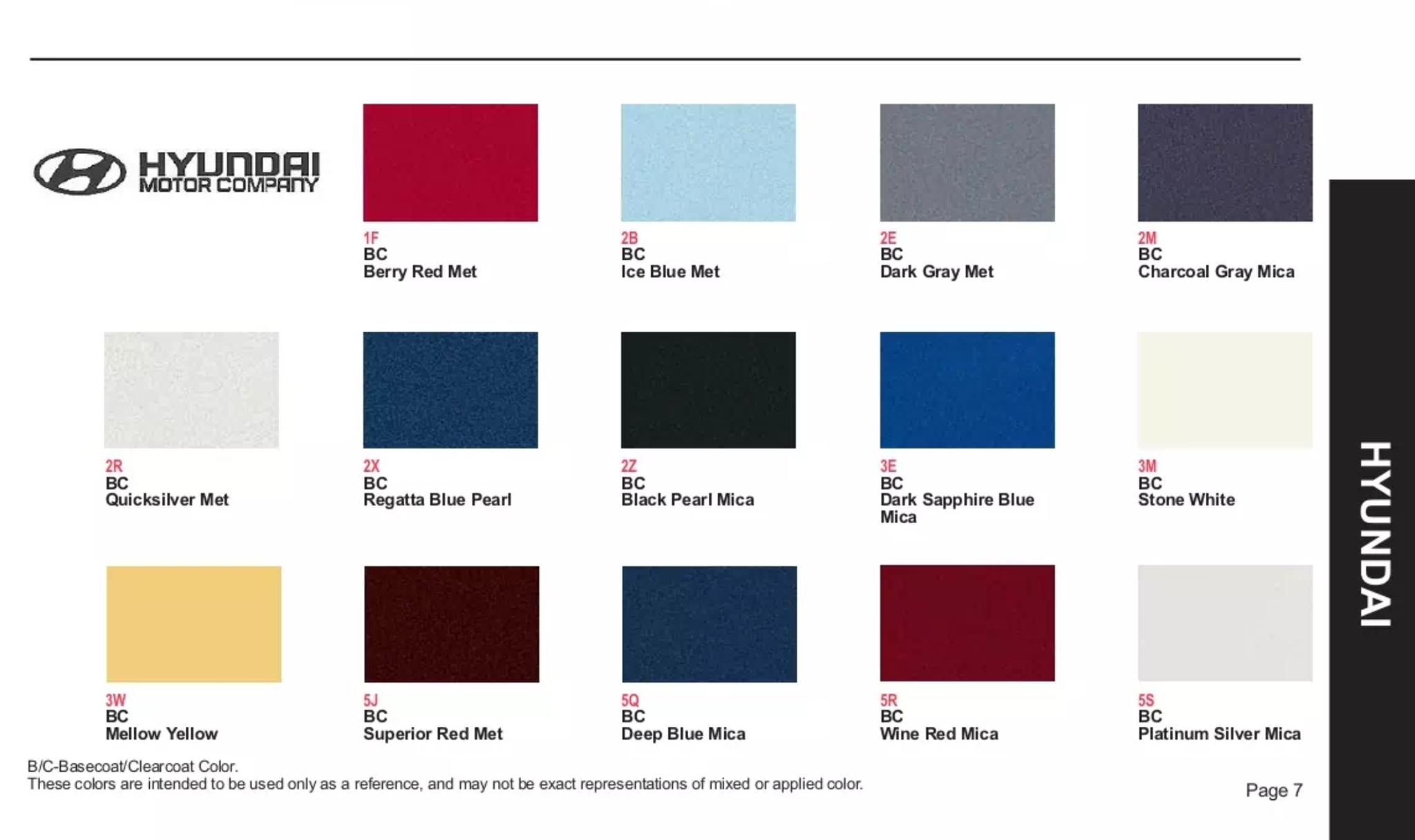 2010 Hyundai Paint Codes & Color Chart Page 1