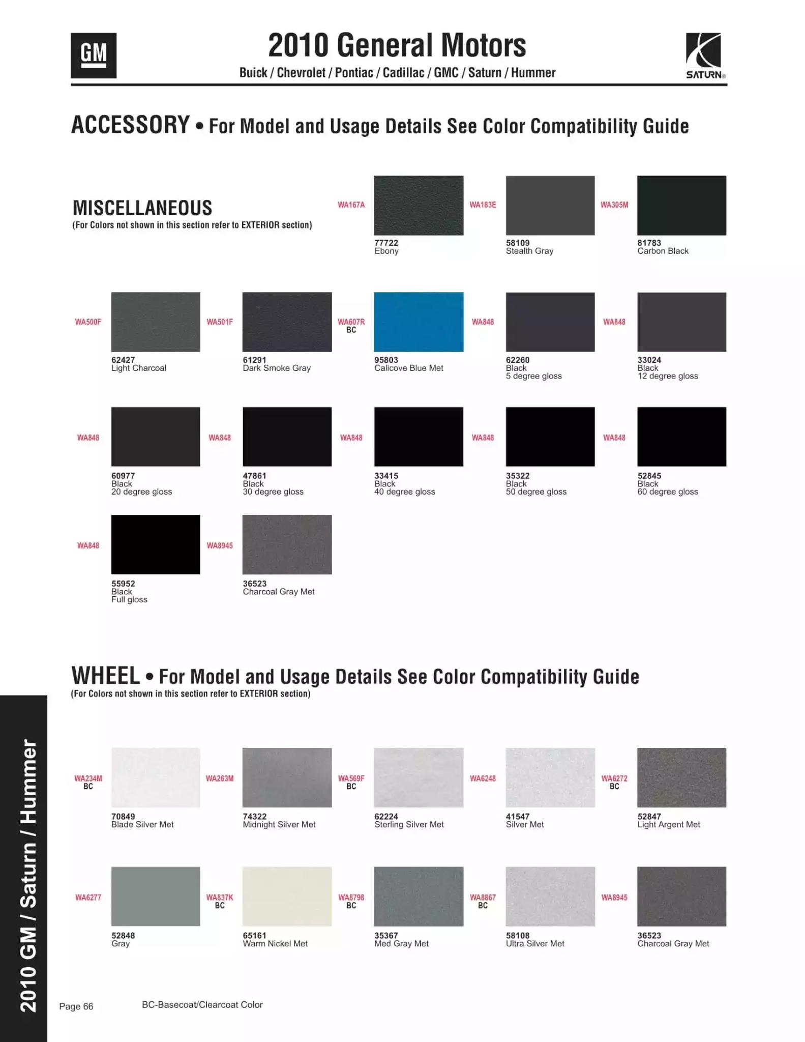 2010 General Motors Company Paint Codes and Color Chart Paint color examples, their ordering codes, the oem color code, and vehicles the color was used on