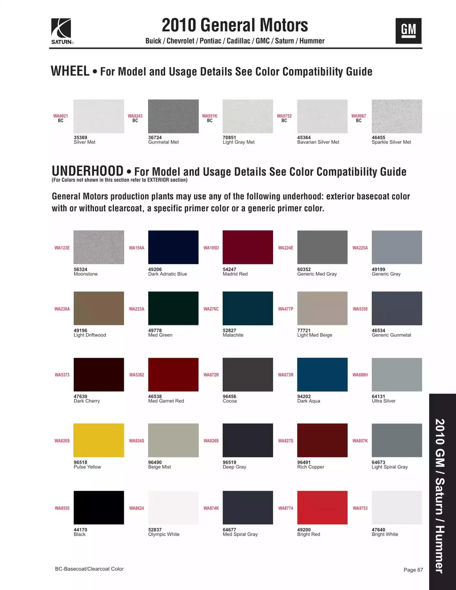 2010 General Motors Company Paint Codes and Color Chart Paint color examples, their ordering codes, the oem color code, and vehicles the color was used on