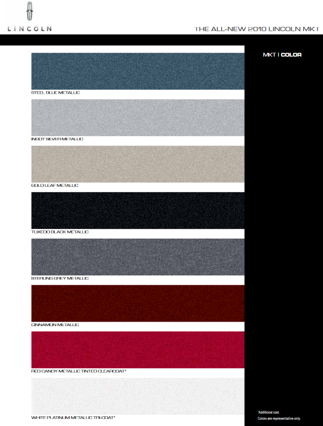 2010 Lincoln MKT Exterior Paint Color Chart