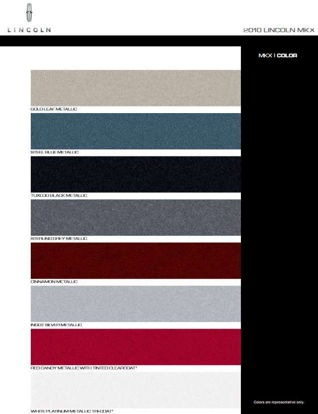 2010 MKX Paint Colors Exterior Paint Color Chart