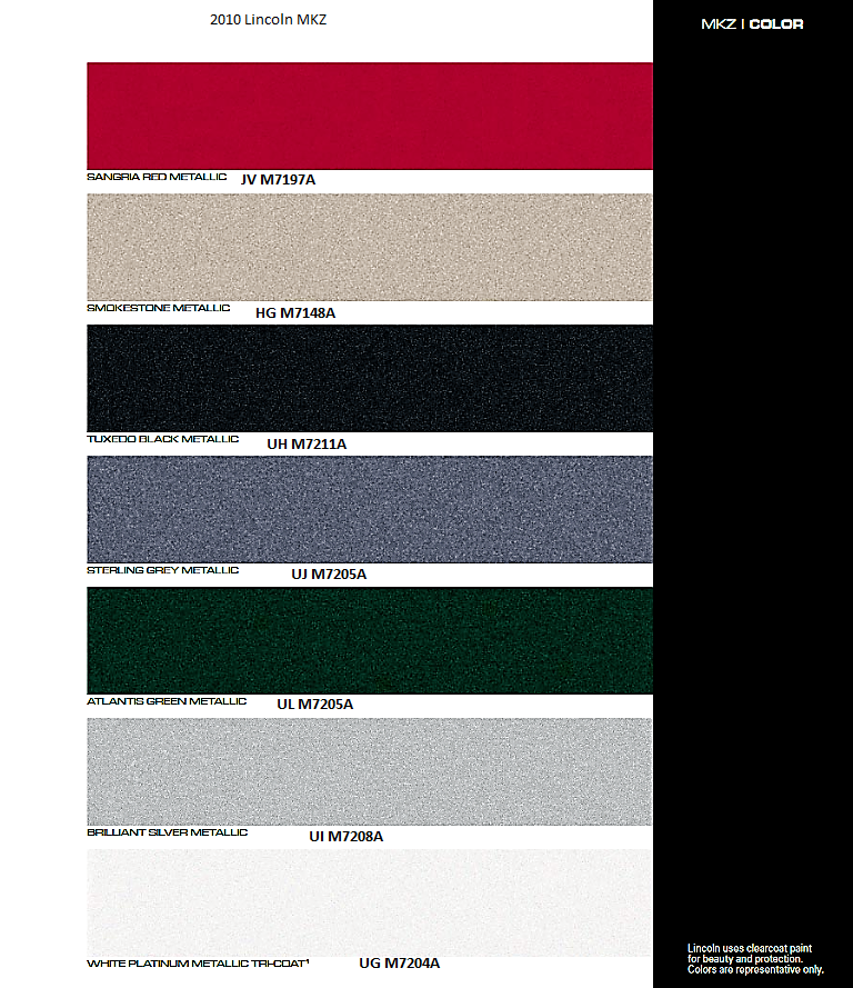 2010 Lincoln MKZ Exterior Paint Colors