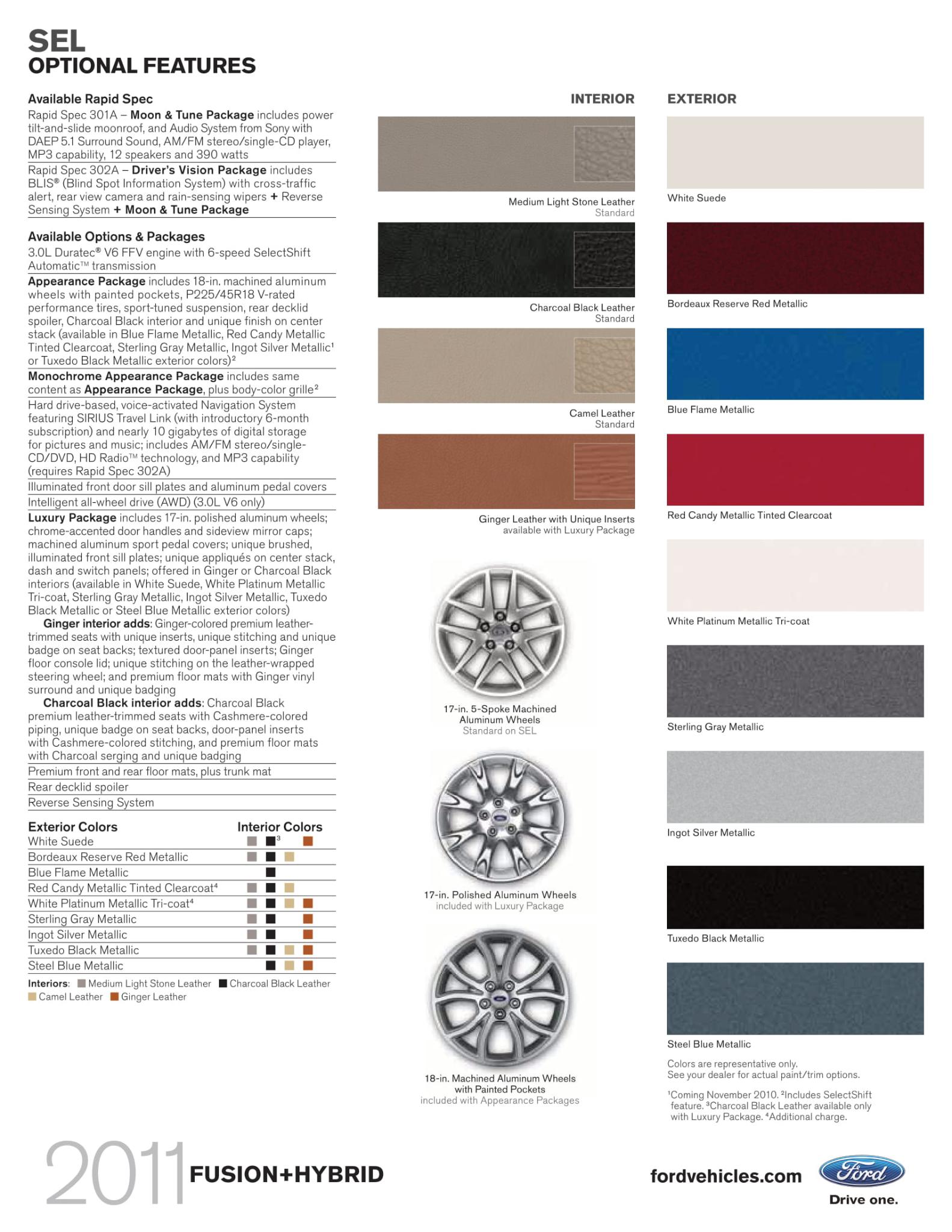 2011 Ford Fusion SEL Paint Chart a photo showing the different color options the Ford Fusion came in.