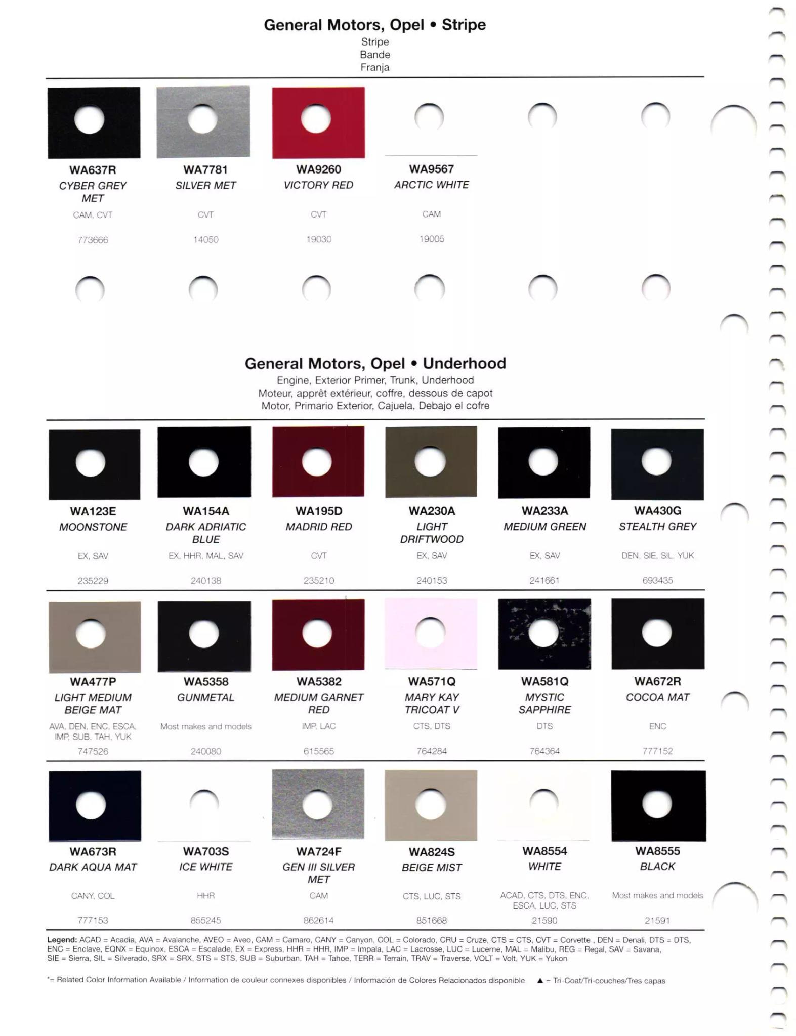 2011 General Motors Paint Codes & Color Chart Paint color examples, their ordering codes, the oem color code, and vehicles the color was used on