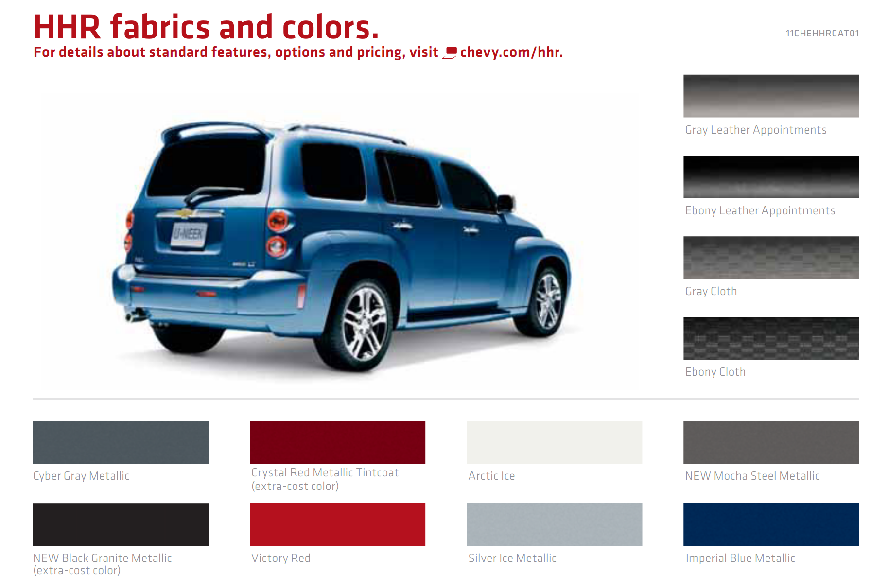 2011 HHR Paint Color Chart Interior and Exterior Paint Codes used on the Cheverolet HHR Vehicle