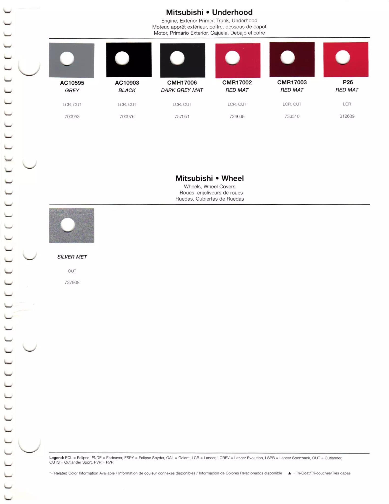 2011 Mitsubishi Paint Codes & Color Chart A paint code chart displaying various color swatches and corresponding codes. This chart is used to identify and select specific paint colors for mixing paint and or buying paint for your Mitsubishi vehicle. There are only so many paints used every year. This chart helps you decide what color it is.