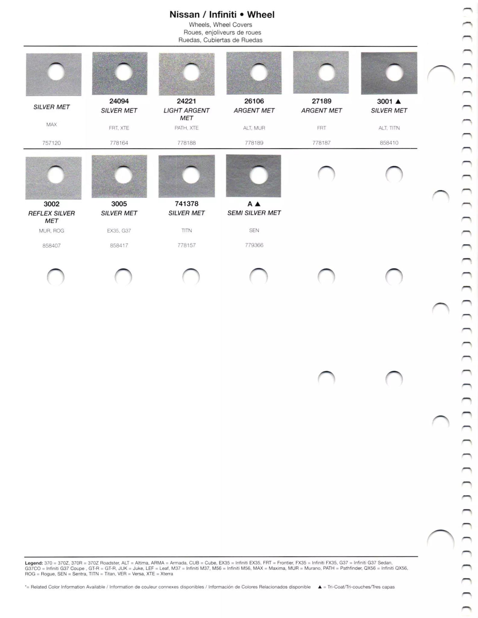 2011 Nissan & Infiniti Paint Codes and Color Chart