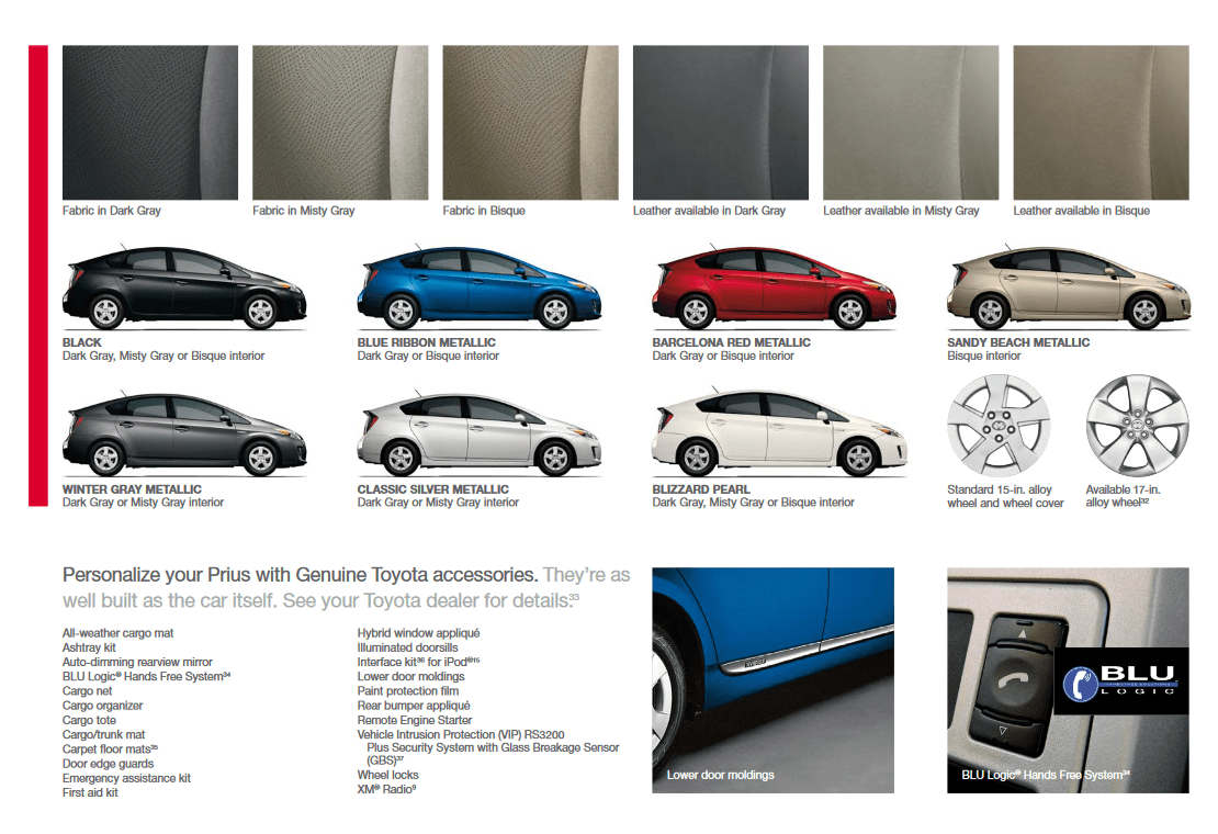 2011 Toyota Prius Paint Chart Exterior Paint Options for the Toyota Prius vehicle