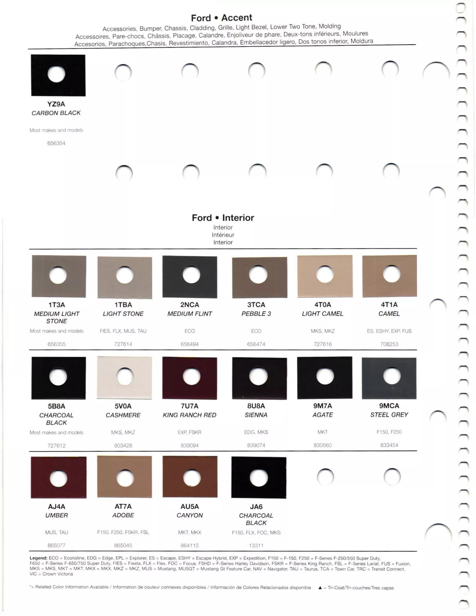 Paint codes, and their ordering stock numbers for their color on 2012 vehicles