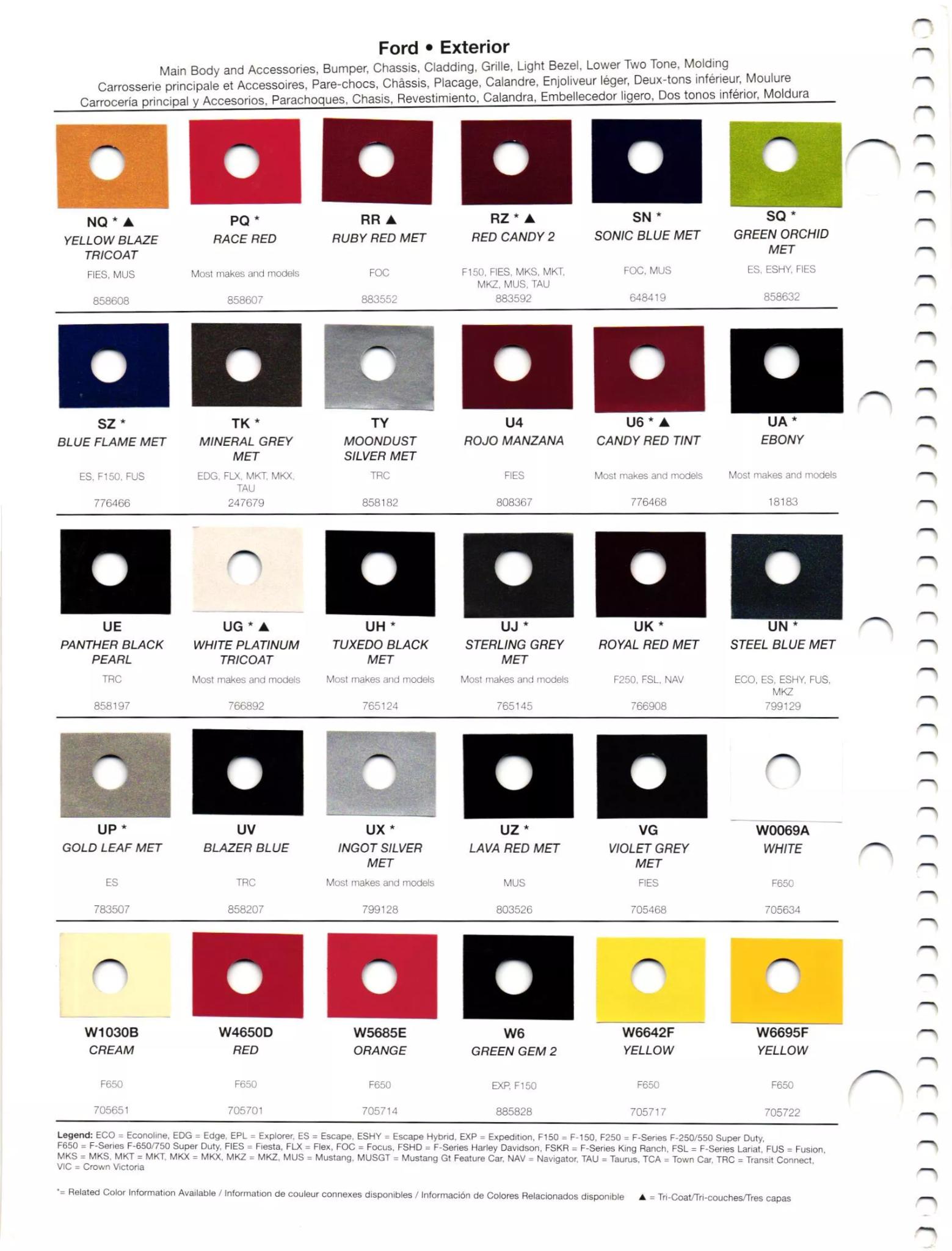 Paint codes, and their ordering stock numbers for their color on 2012 vehicles