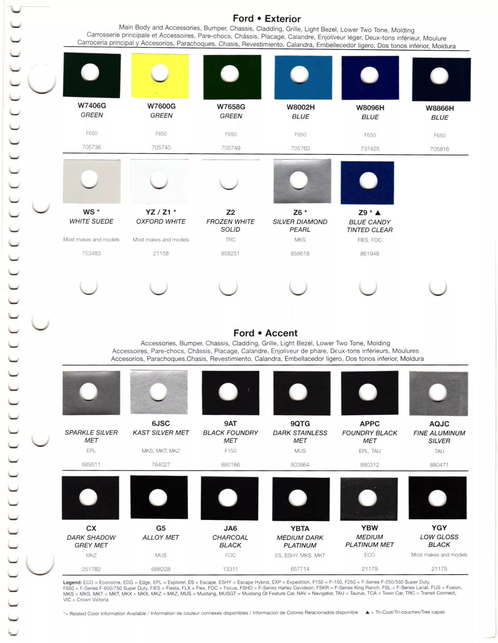 Paint codes, and their ordering stock numbers for their color on 2012 vehicles