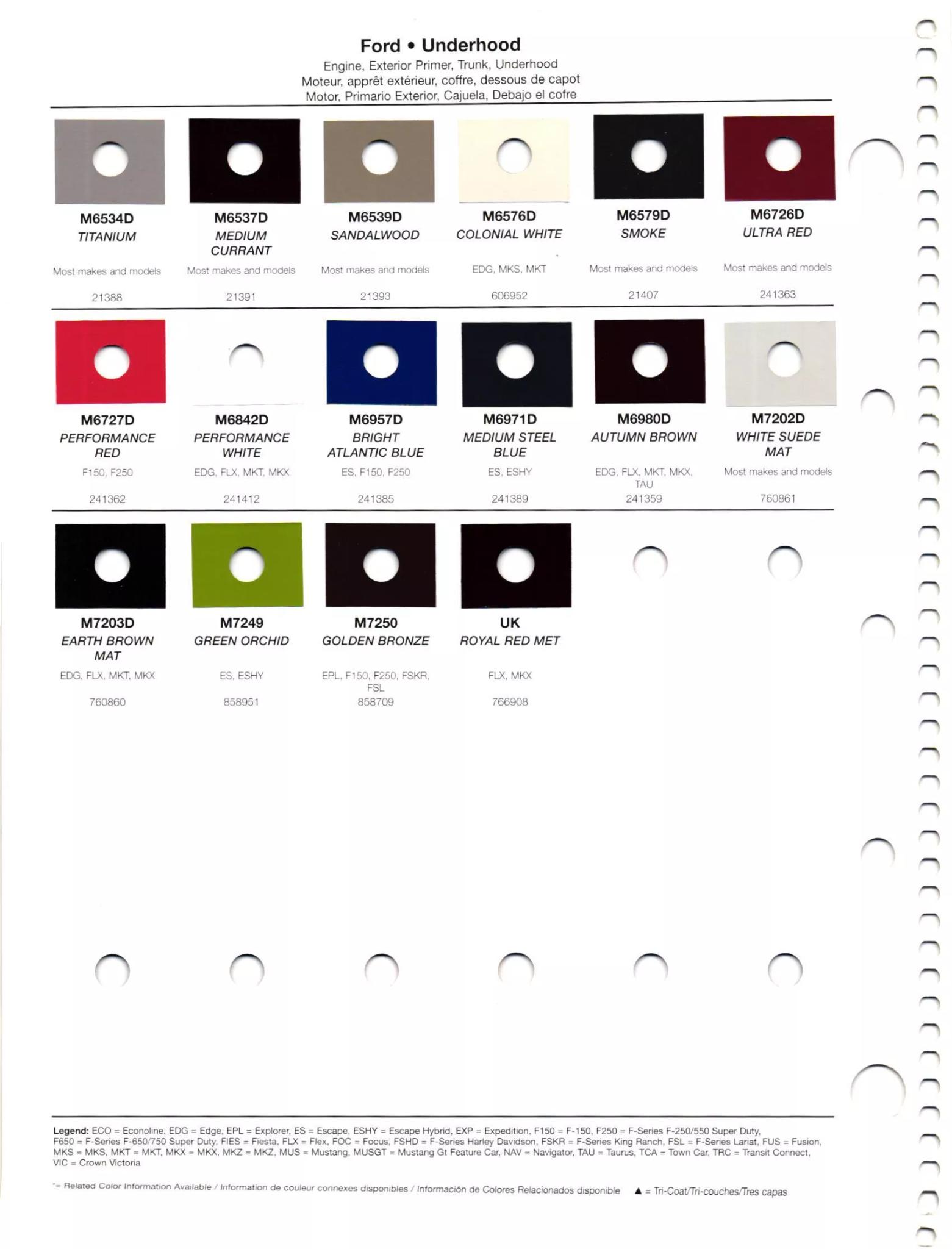 Paint codes, and their ordering stock numbers for their color on 2012 vehicles