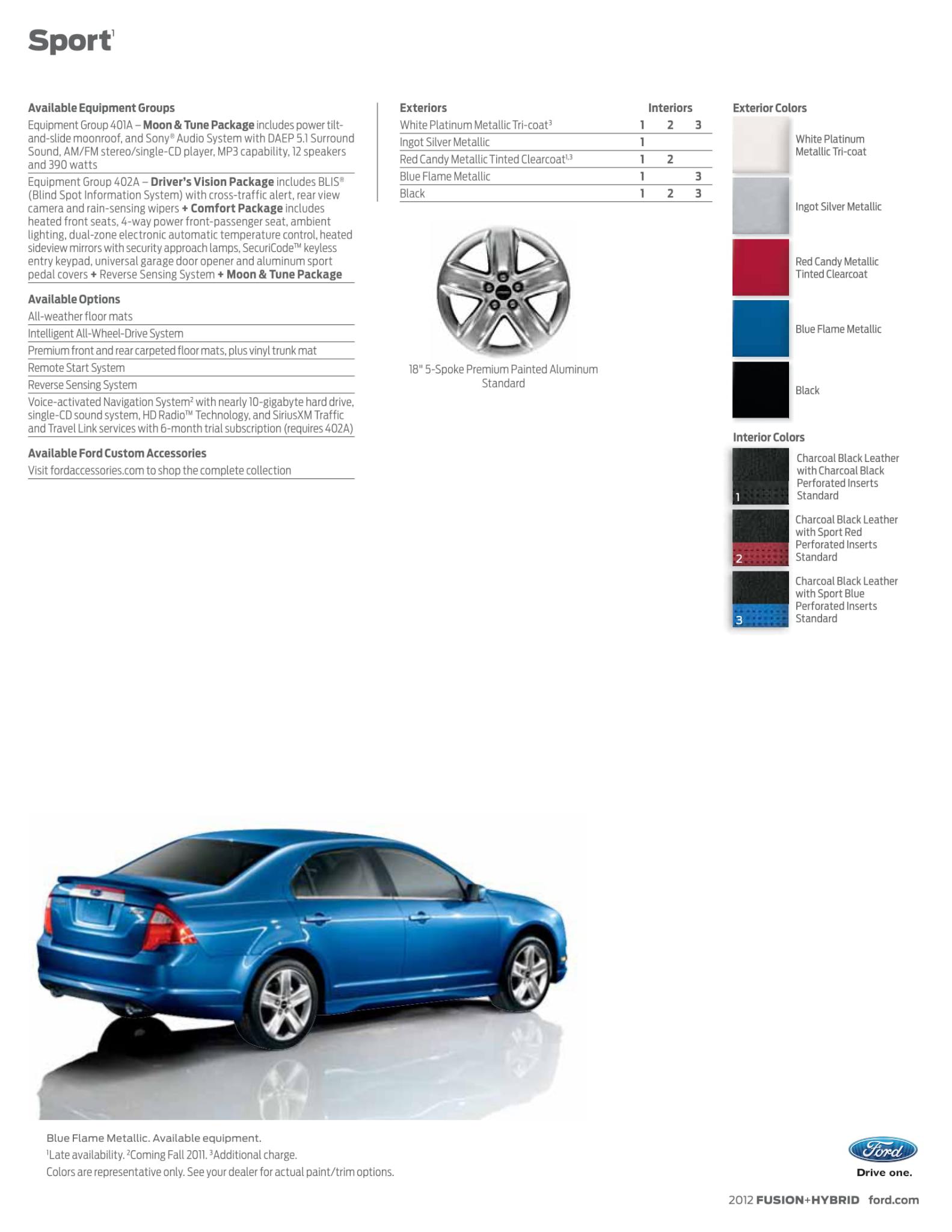 2012 Ford Fusion Sport Paint Chart a photo showing the different color options the Ford Fusion came in.