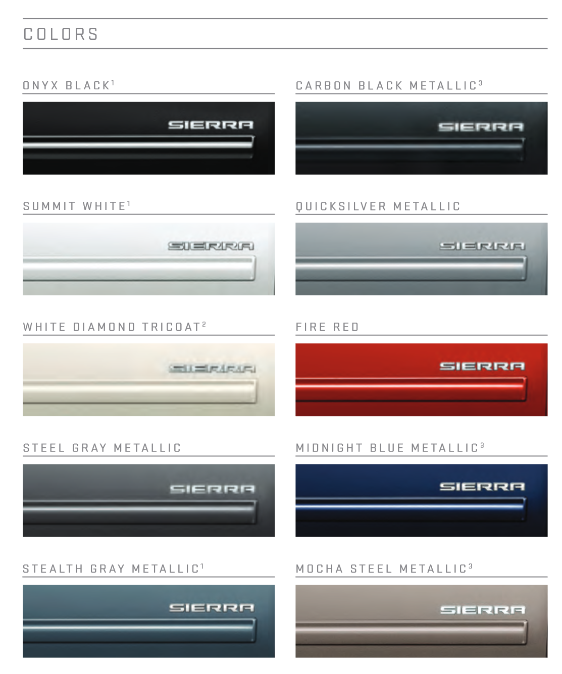 2012 GMC Sierra Paint Chart Paint Colors and paint codes for GMC