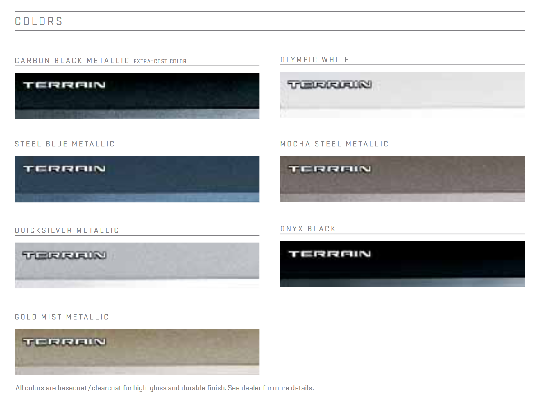 2012 GMC Terrain Paint Chart Paint Colors and paint codes for GMC