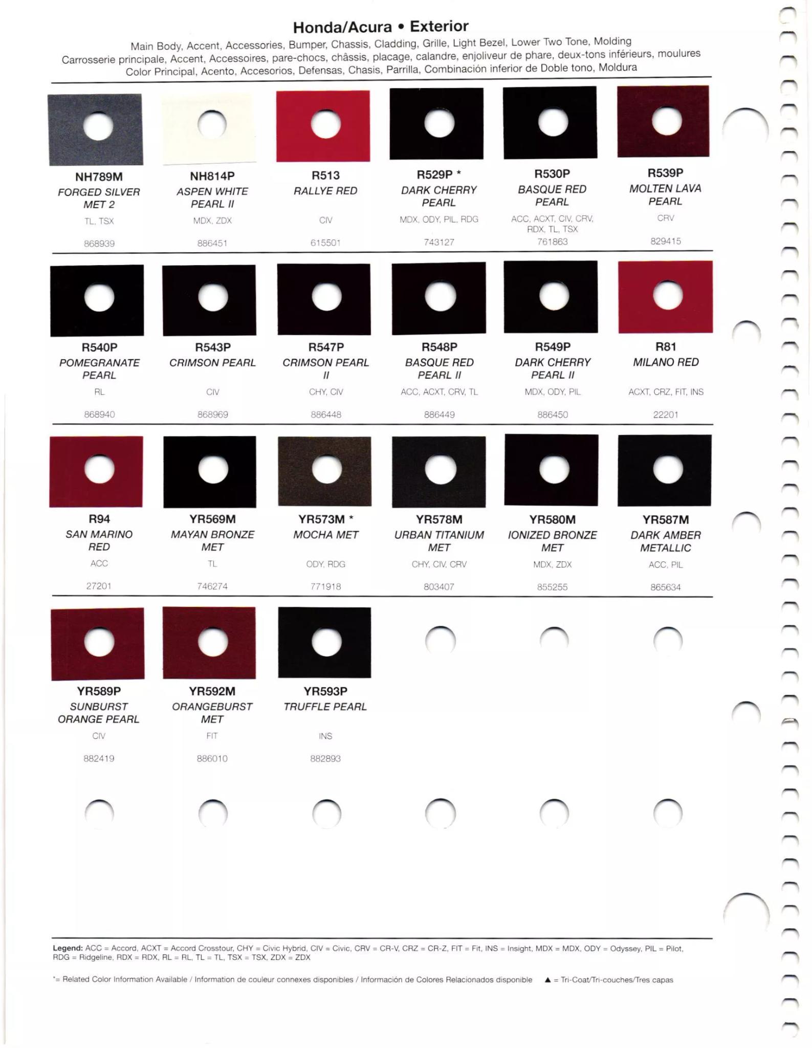 2012 Honda & Acura Paint Colors Paint codes, and their ordering stock numbers for their color on 2012 vehicles