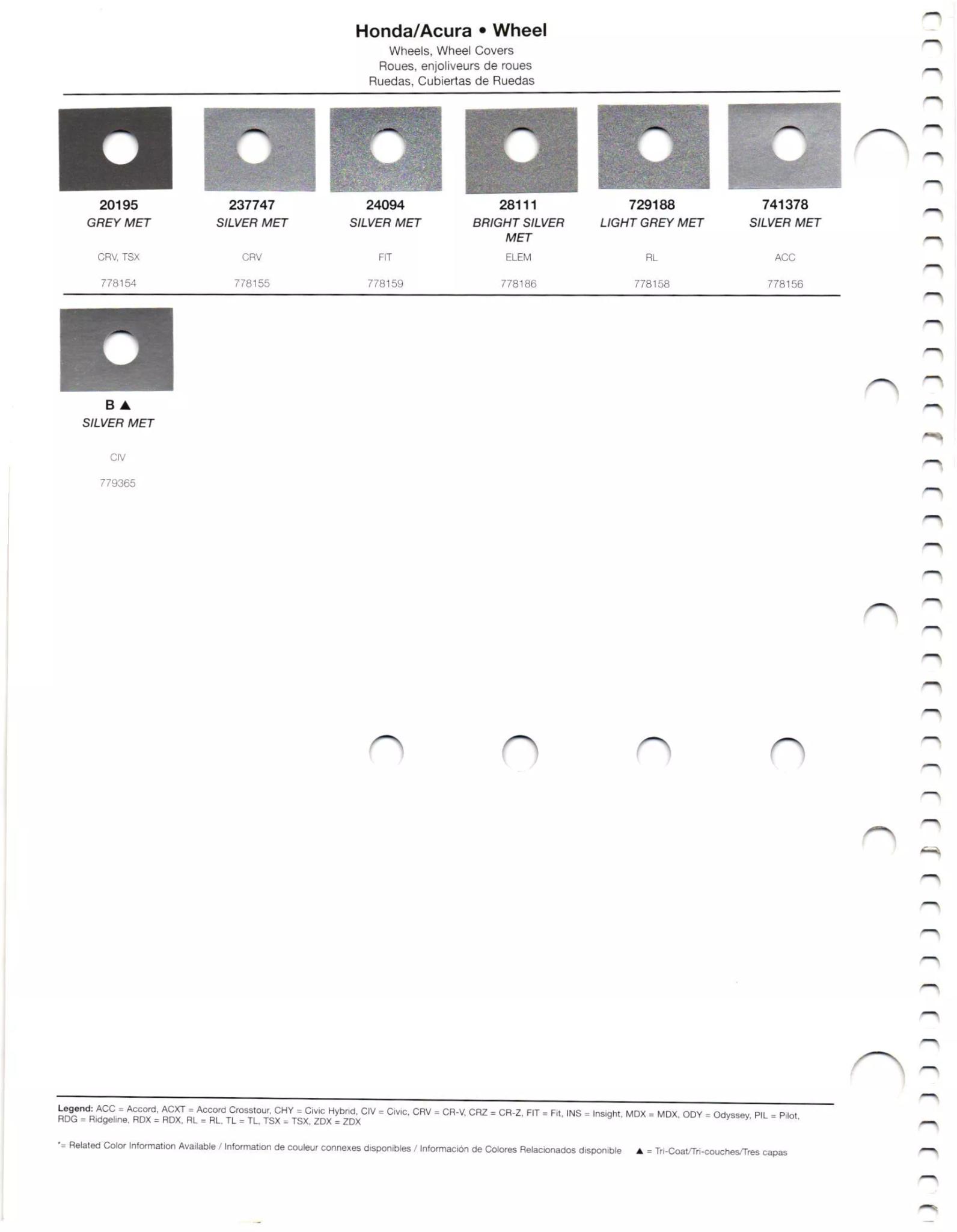 2012 Honda & Acura Paint Colors Paint codes, and their ordering stock numbers for their color on 2012 vehicles
