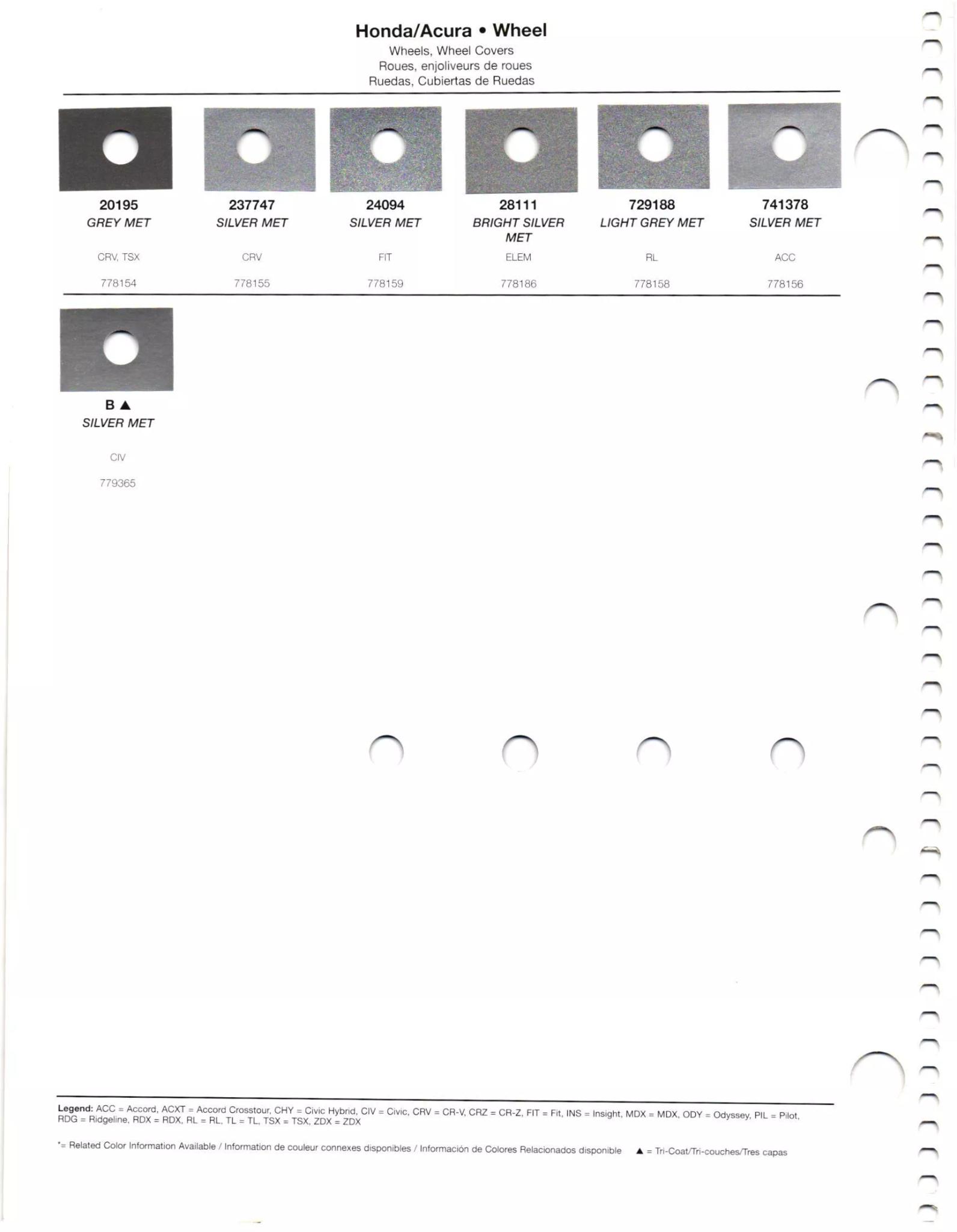 Paint codes, and their ordering stock numbers for their color on 2012 vehicles