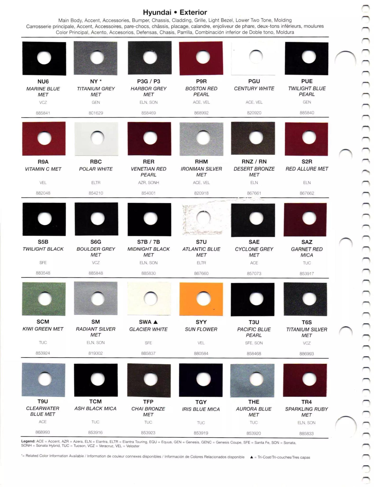 2012 Hyundai Paint Codes and Color Chart