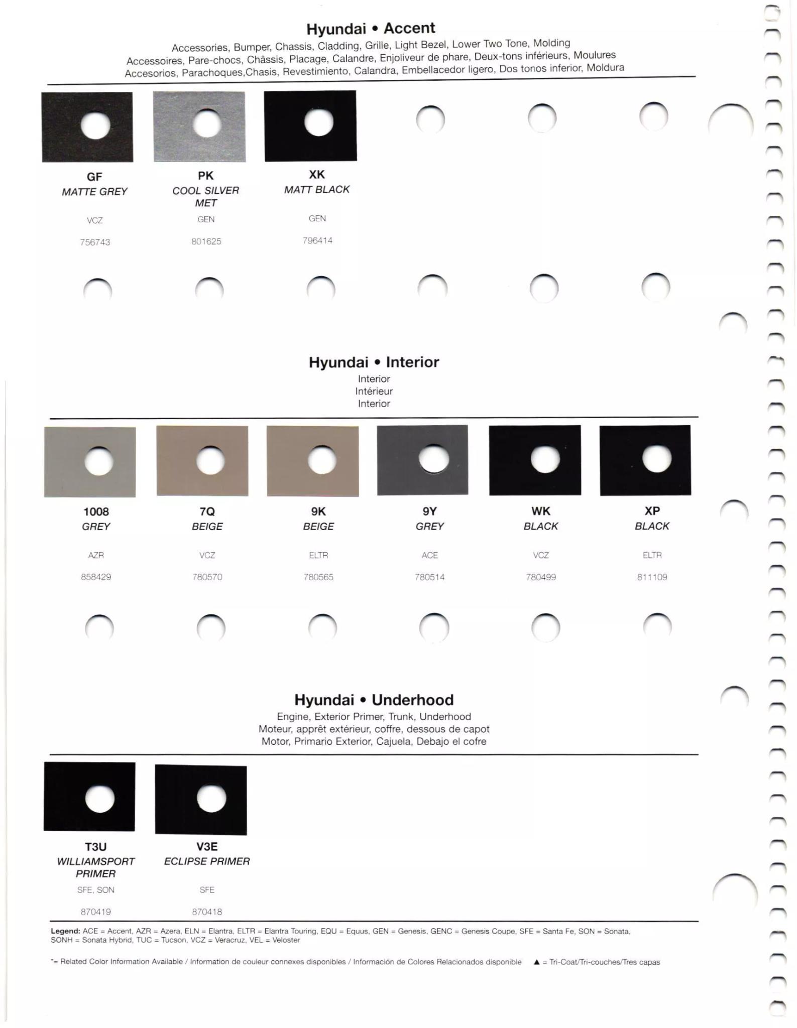 Paint codes, and their ordering stock numbers for their color on 2012 vehicles