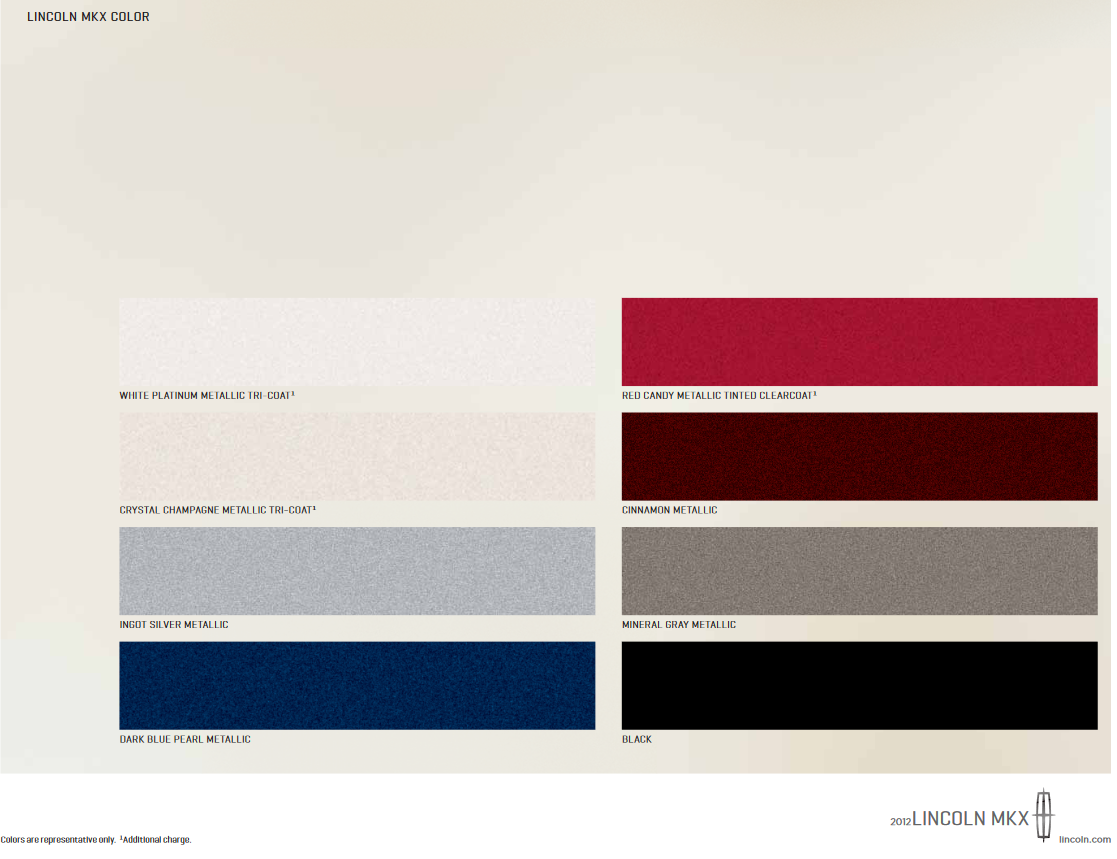 2012 Lincoln MKX Paint Chart Paint Colors used on the Exterior of Lincoln