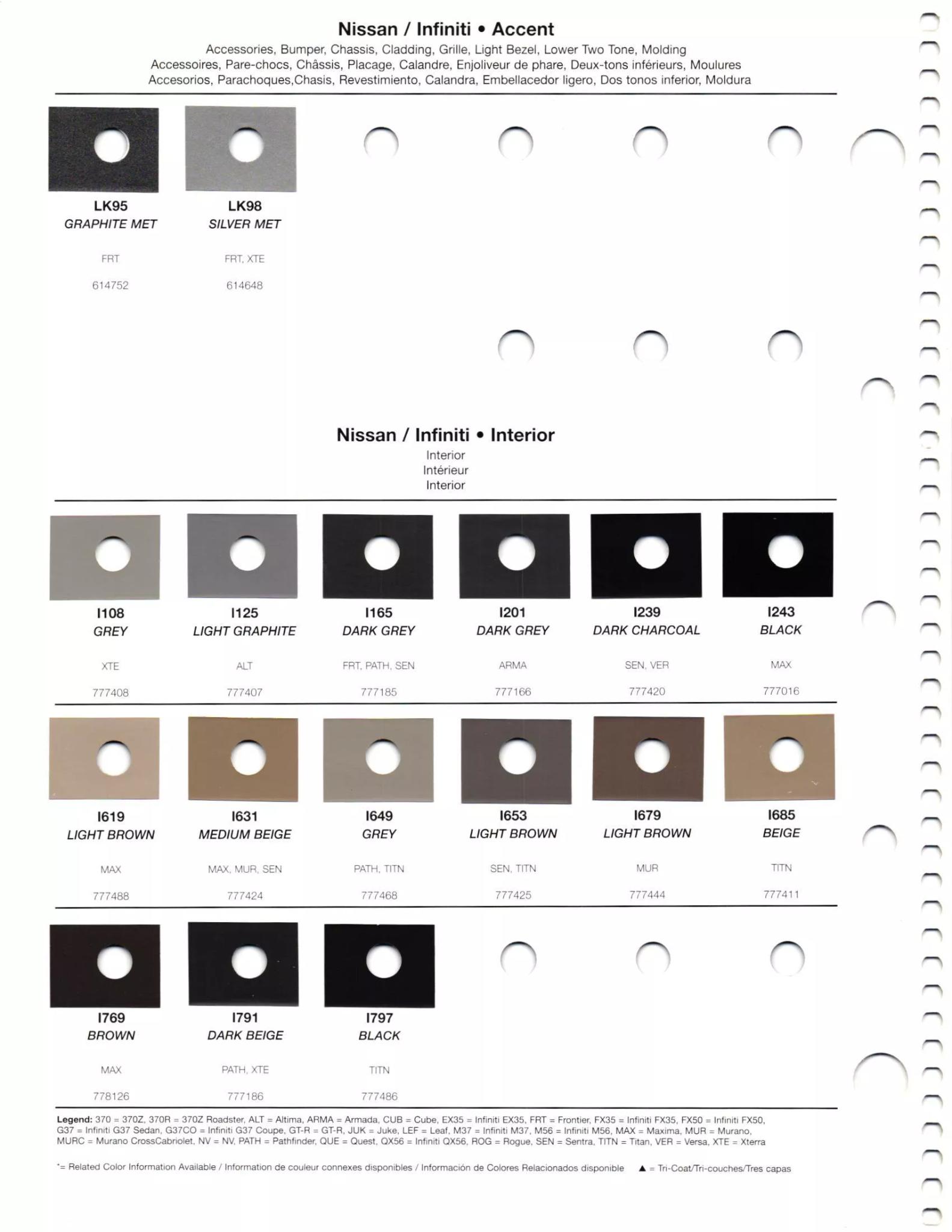 Paint codes, and their ordering stock numbers for their color on 2012 vehicles