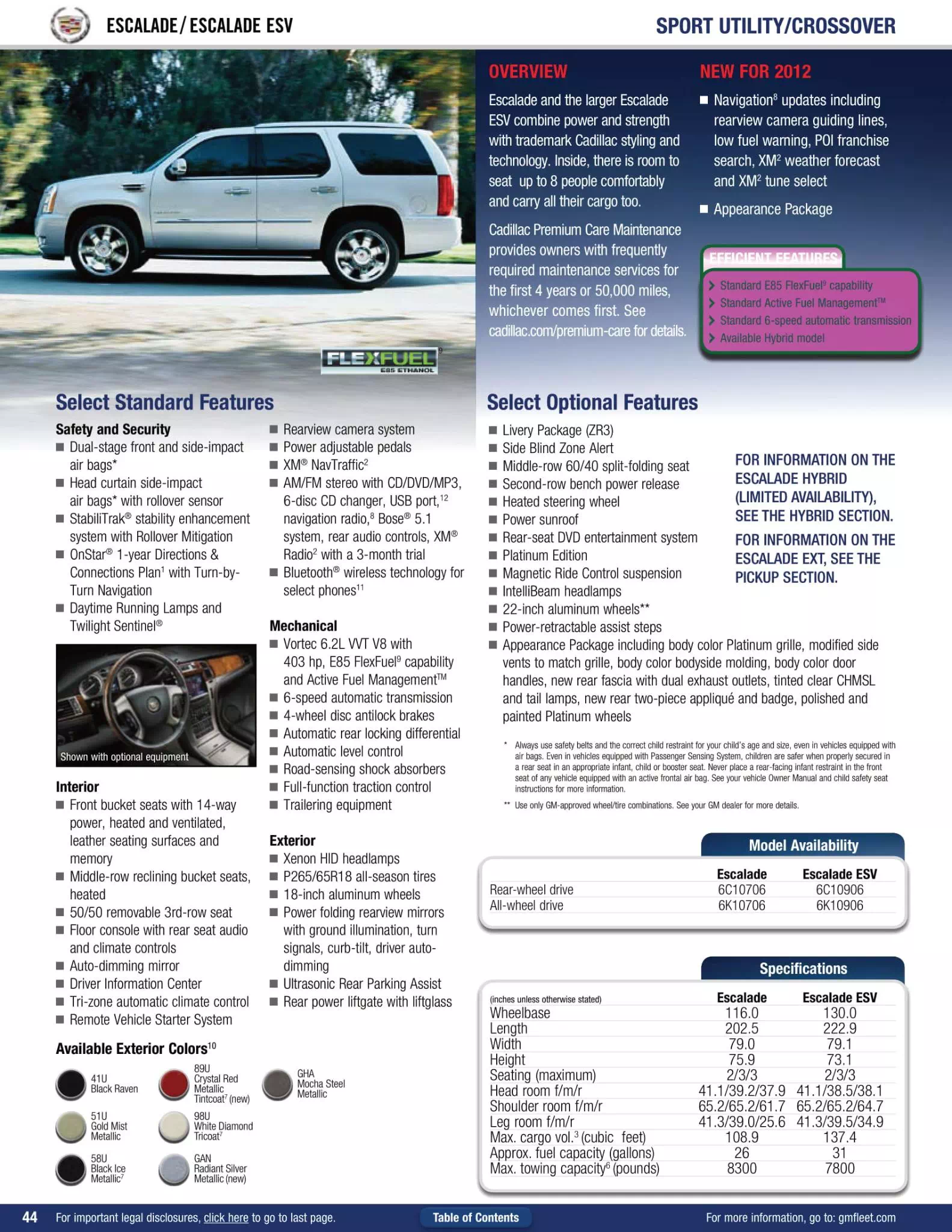 2012 Cadillac Escalade ESV Paint Chart