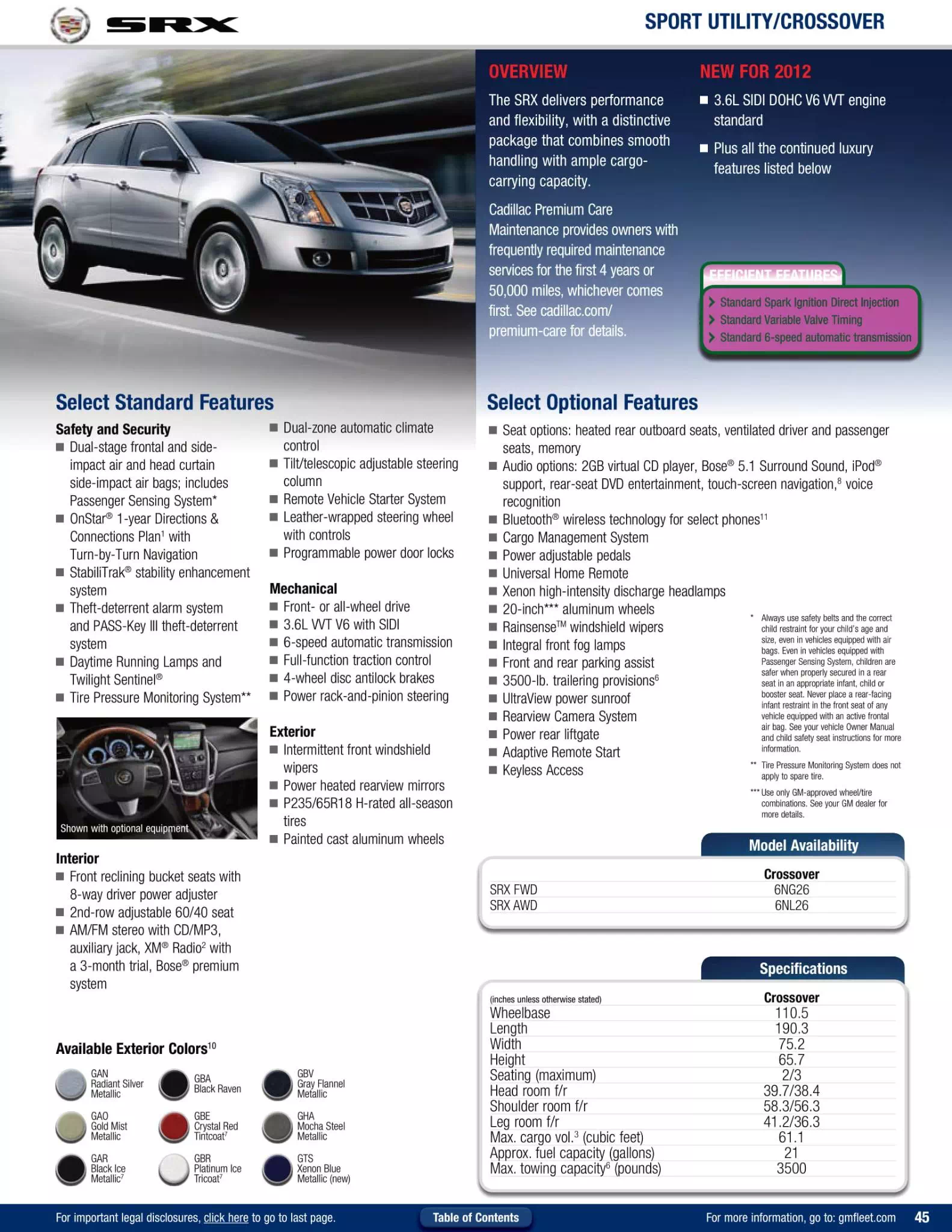 2012 Cadillac SRX SUV Paint Chart