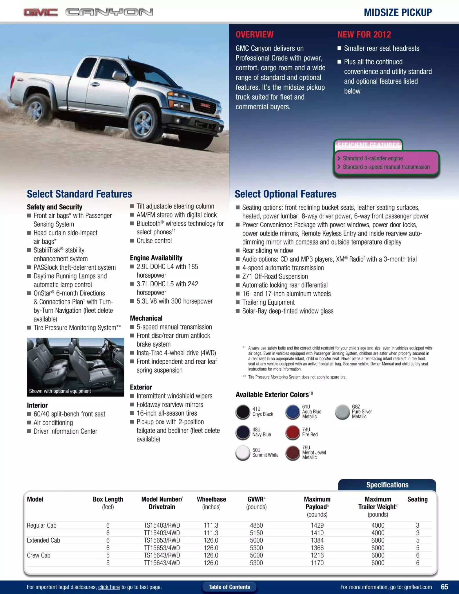 2012 GMC Canyon Paint Chart