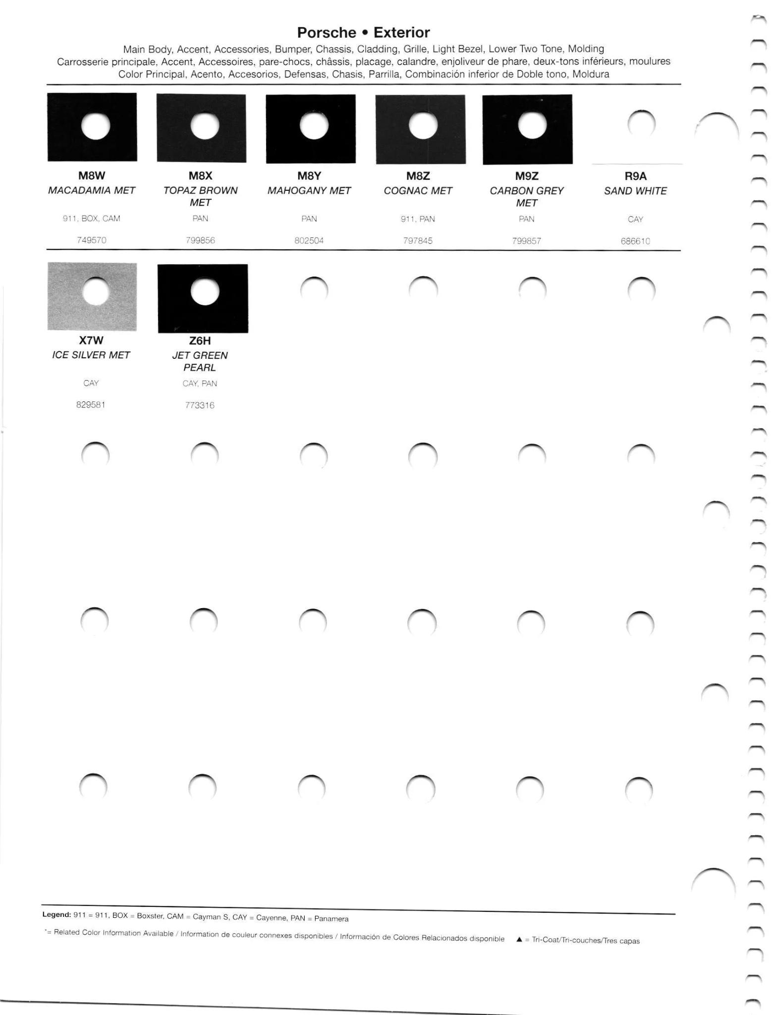 Paint codes, and their ordering stock numbers for their color on 2012 vehicles