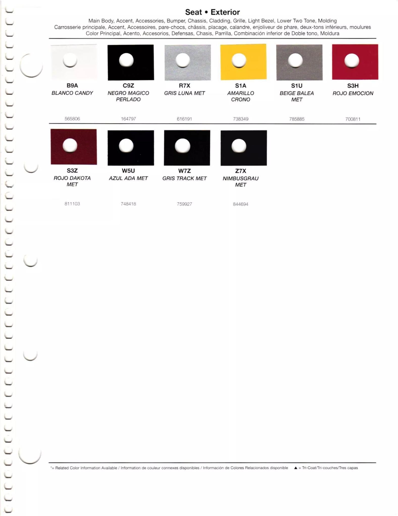 Paint codes, and their ordering stock numbers for their color on 2012 vehicles