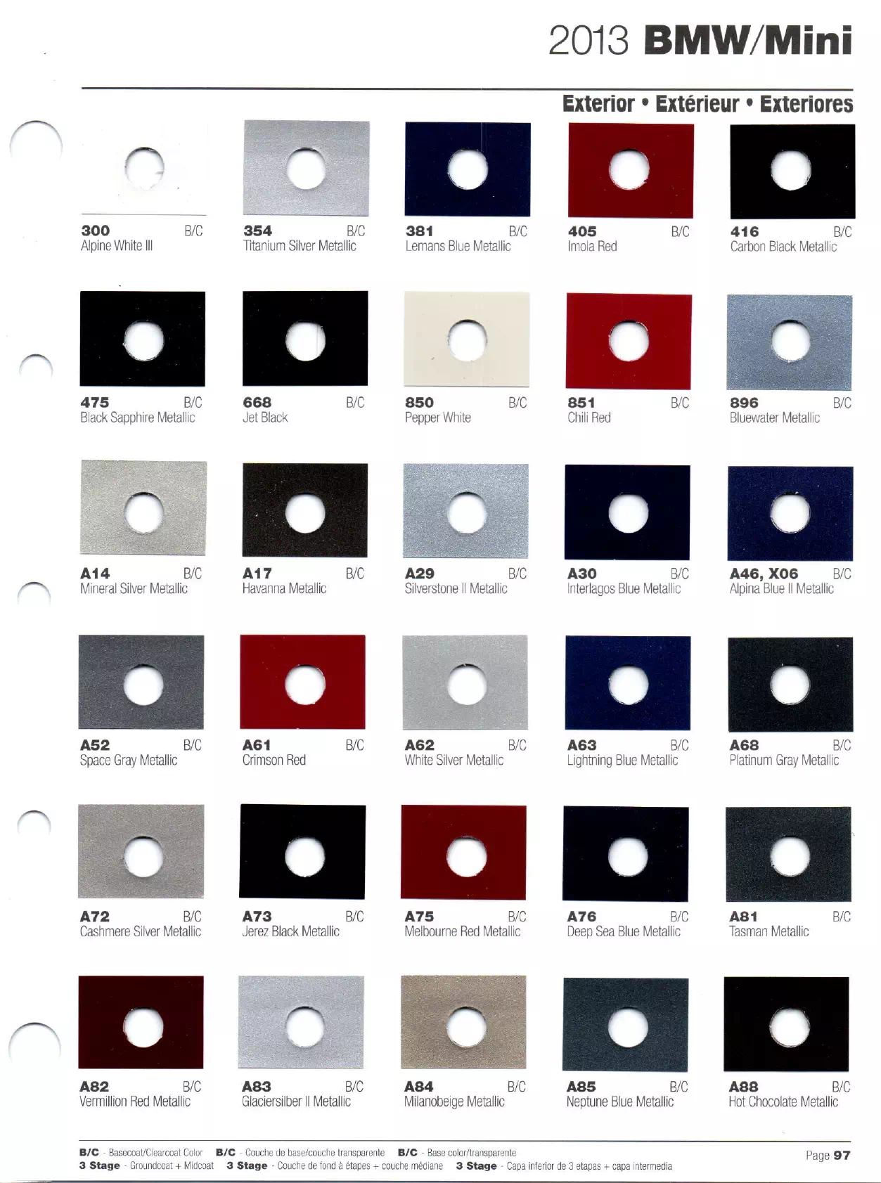 Paint codes, and their ordering stock numbers for their color on 2013 vehicles