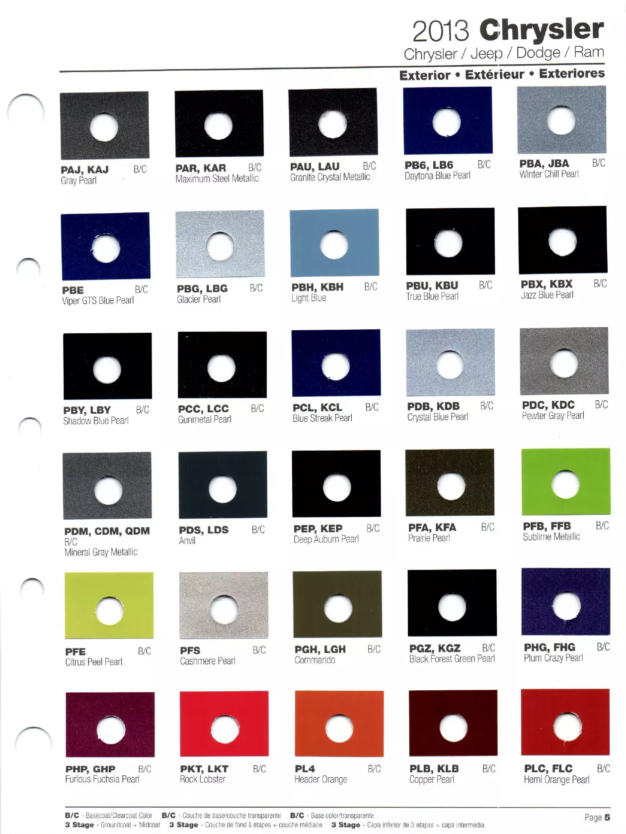 Paint codes, and their ordering stock numbers for their color on 2013 vehicles