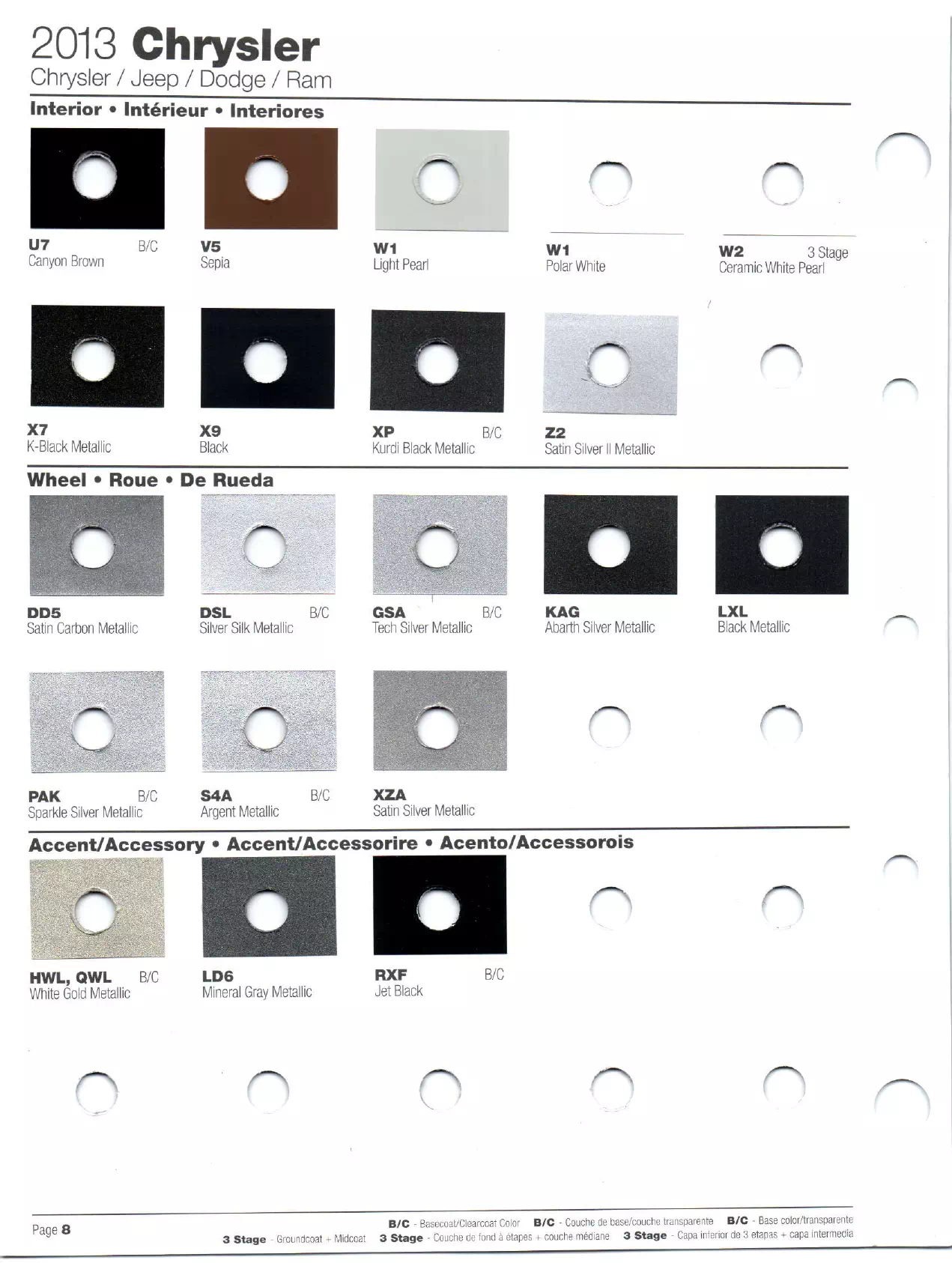 Paint codes, and their ordering stock numbers for their color on 2013 vehicles